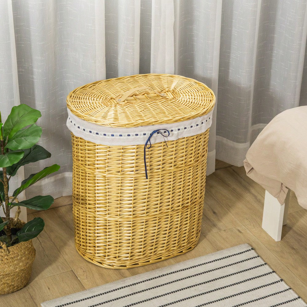Weiden Wäschekorb 100-Liter mit Deckel, Naturfaser-Korb 51x38x57 cm für Schlafzimmer & Badezimmer - von HOMCOM