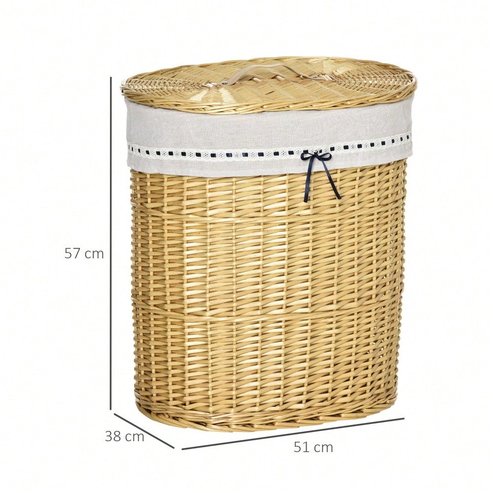 Weiden Wäschekorb 100-Liter mit Deckel, Naturfaser-Korb 51x38x57 cm für Schlafzimmer & Badezimmer - von HOMCOM
