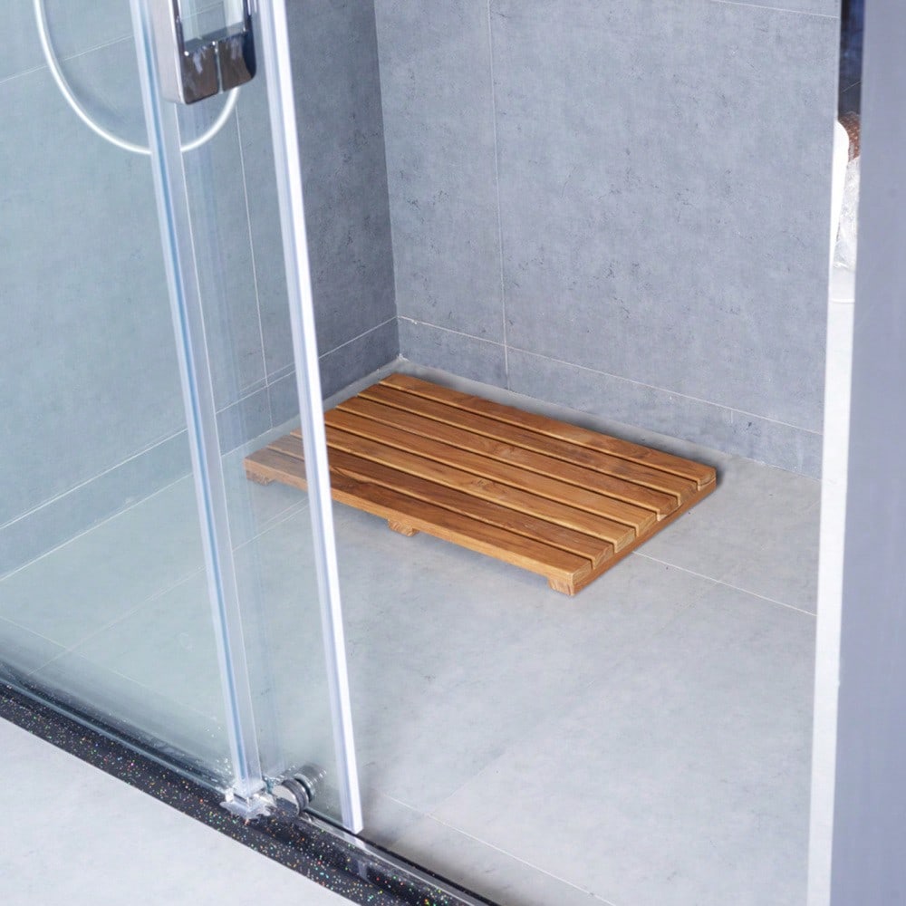 Teak Duschmatte 40x60 cm, rutschfeste Badematte aus Naturholz für Badewanne & Dusche, Luxus Spa Matte mit Antirutsch - Teak Wood