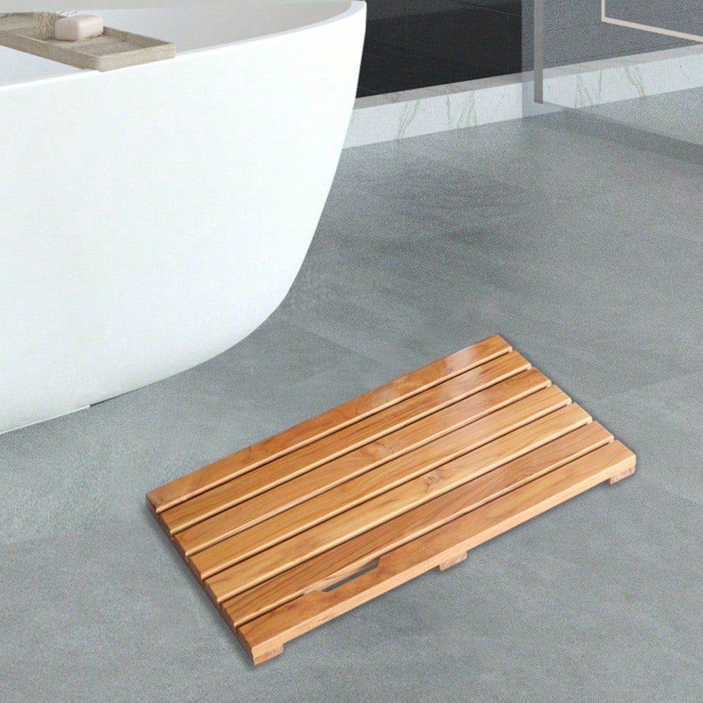 Teak Duschmatte 40x60 cm, rutschfeste Badematte aus Naturholz für Badewanne & Dusche, Luxus Spa Matte mit Antirutsch - Teak Wood