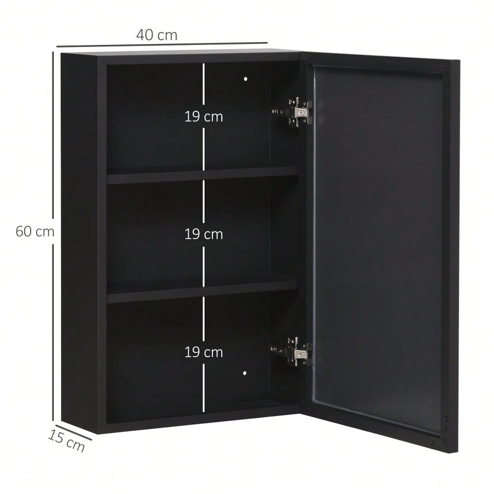 Spiegelschrank mit 3 Einlegeböden, moderner Hängeschrank für Badezimmer, 40x15x60 cm, schwarz & platzsparend - von kleankin
