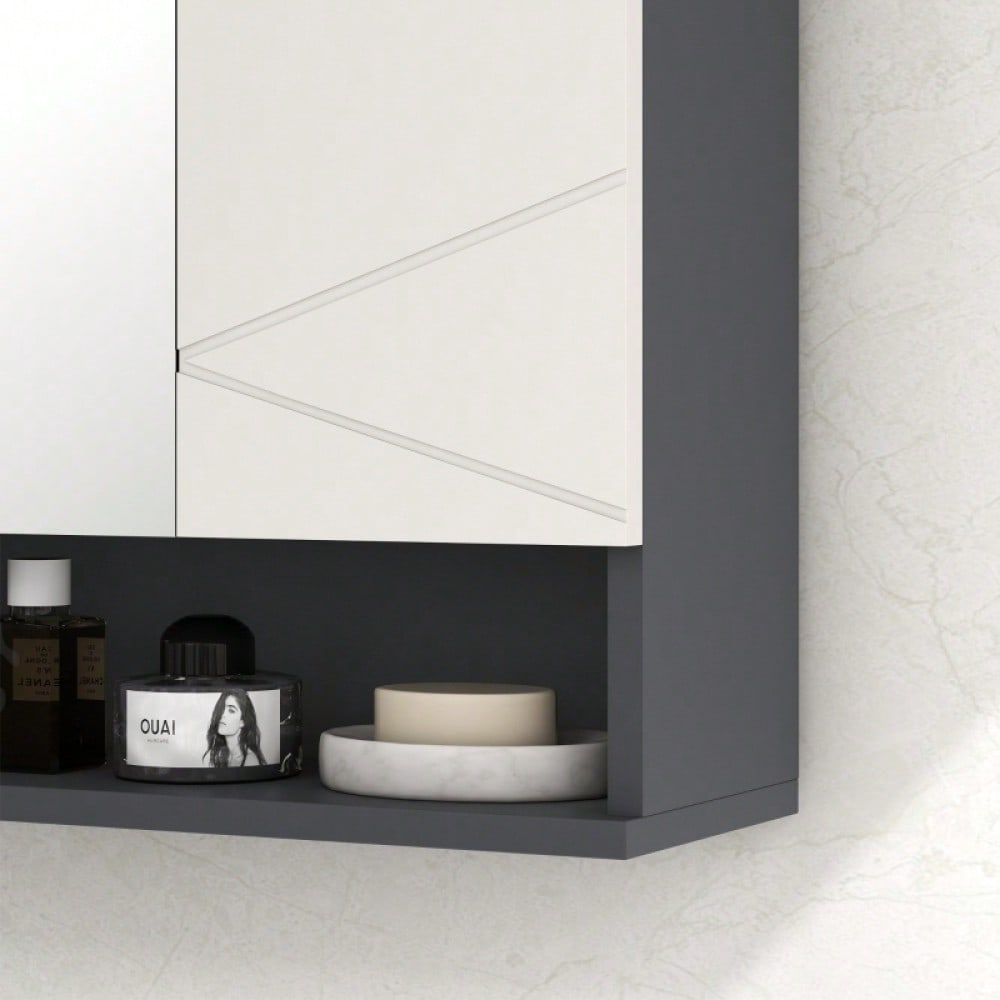 Spiegelschrank mit Anti-Beschlag & verstellbaren Einlegeböden, Hängeschrank mit offenem Fach, 55x17x55 cm, grau - von kleankin