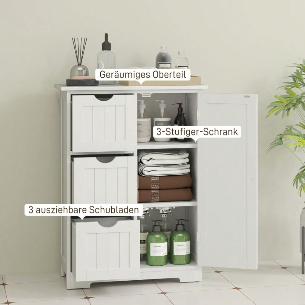 Badezimmerschrank mit 3 Schubladen & verstellbarem Regal, Beistellschrank für Bad & Wohnzimmer, 60x30x80 cm, weiß - von HOMCOM