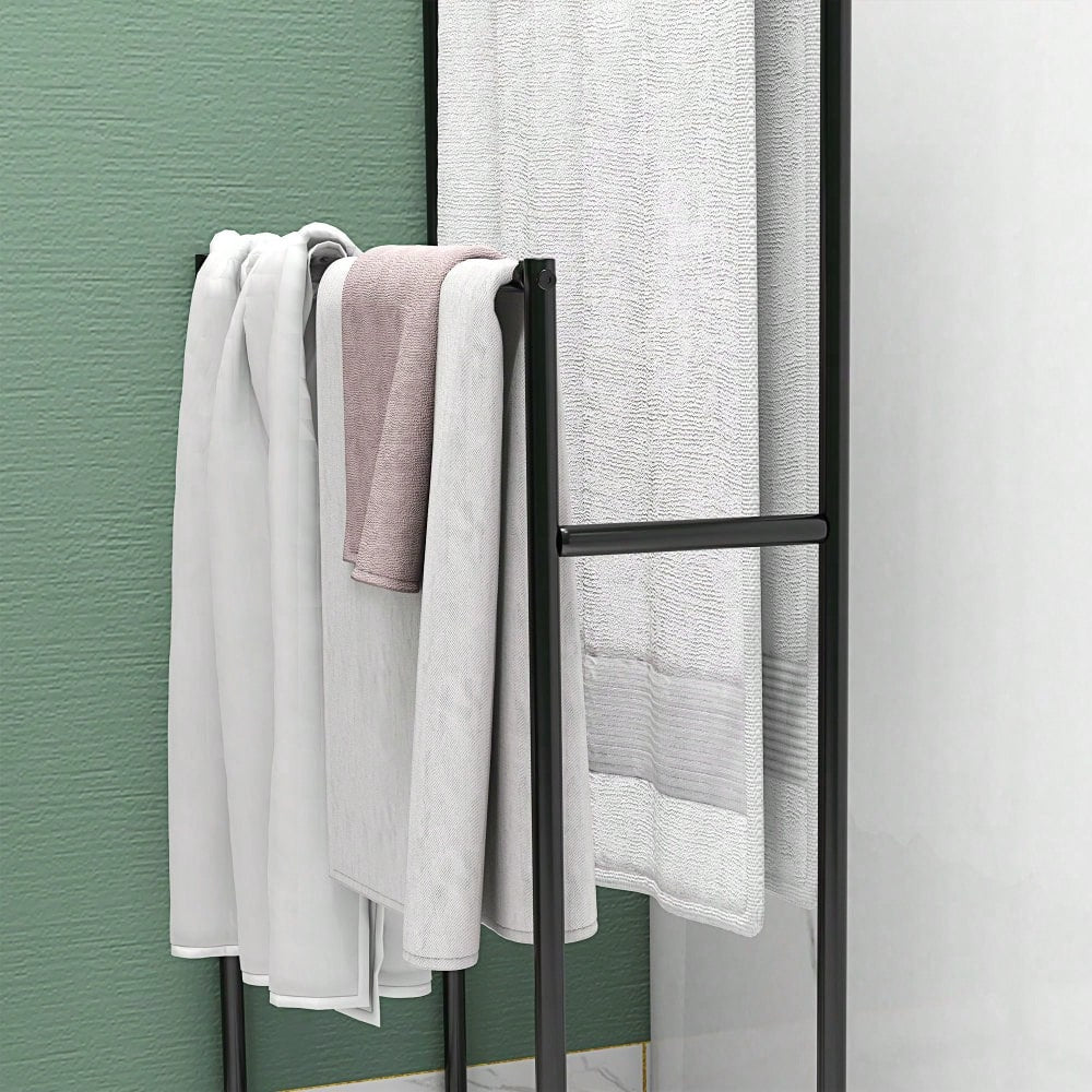 Handtuchständer freistehend mit 2 Stangen, Badetuchhalter aus Metall für Badezimmer, 66x20x110 cm, schwarz - von HOMCOM