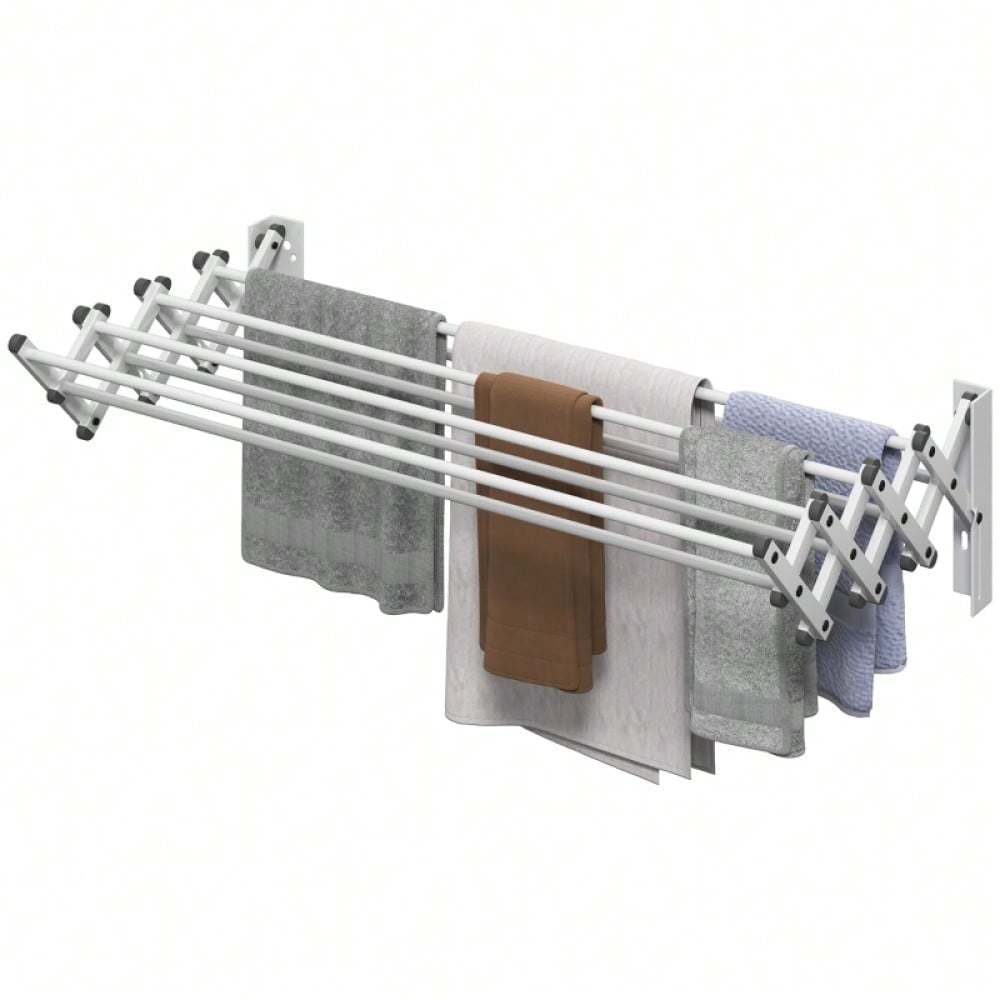 Wäscheständer wandmontiert & ausziehbar mit 8 Alu-Stangen, platzsparend für innen/außen, 86x61x22 cm, silber - von HOMCOM