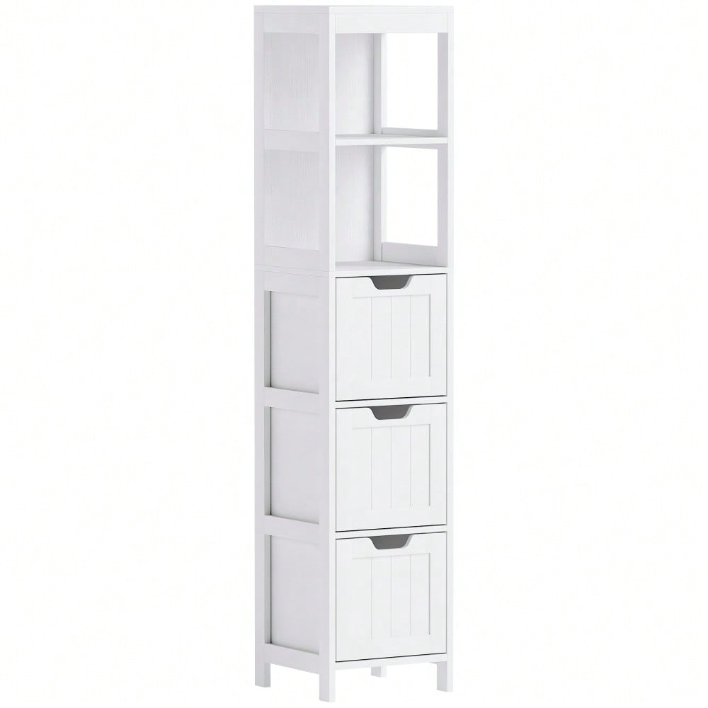 Kleankin Badezimmerschrank Hochschrank, 142.4 cm hoch, 3 Schubladen & 2 offene Fächer, Stauraum Schrank für Bad & Wohnzimmer, Weiß, 30x30 cm (BxT)