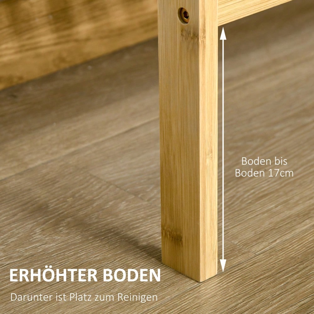 HOMCOM Küchenregal aus Bambus, 3-etagiges Standregal für Bad, Küche, Flur, Wohnzimmer, platzsparendes Möbelstück mit 3 Ablagen, Natur, 62x33x80 cm
