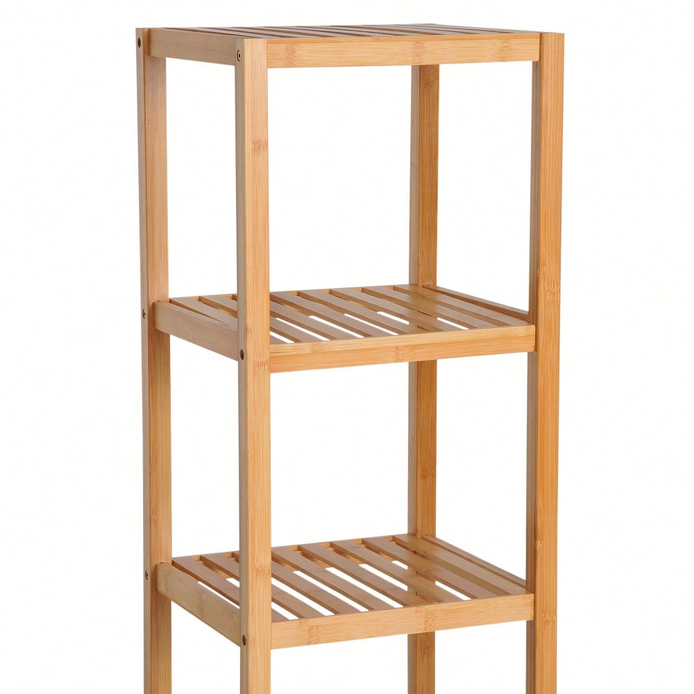 HOMCOM Badezimmerschrank aus Bambus, 140 cm hoher Badschrank mit 3 offenen Fächern, schmaler Toilettenschrank für optimale Aufbewahrung, Natur, 36x33 cm (BxT)