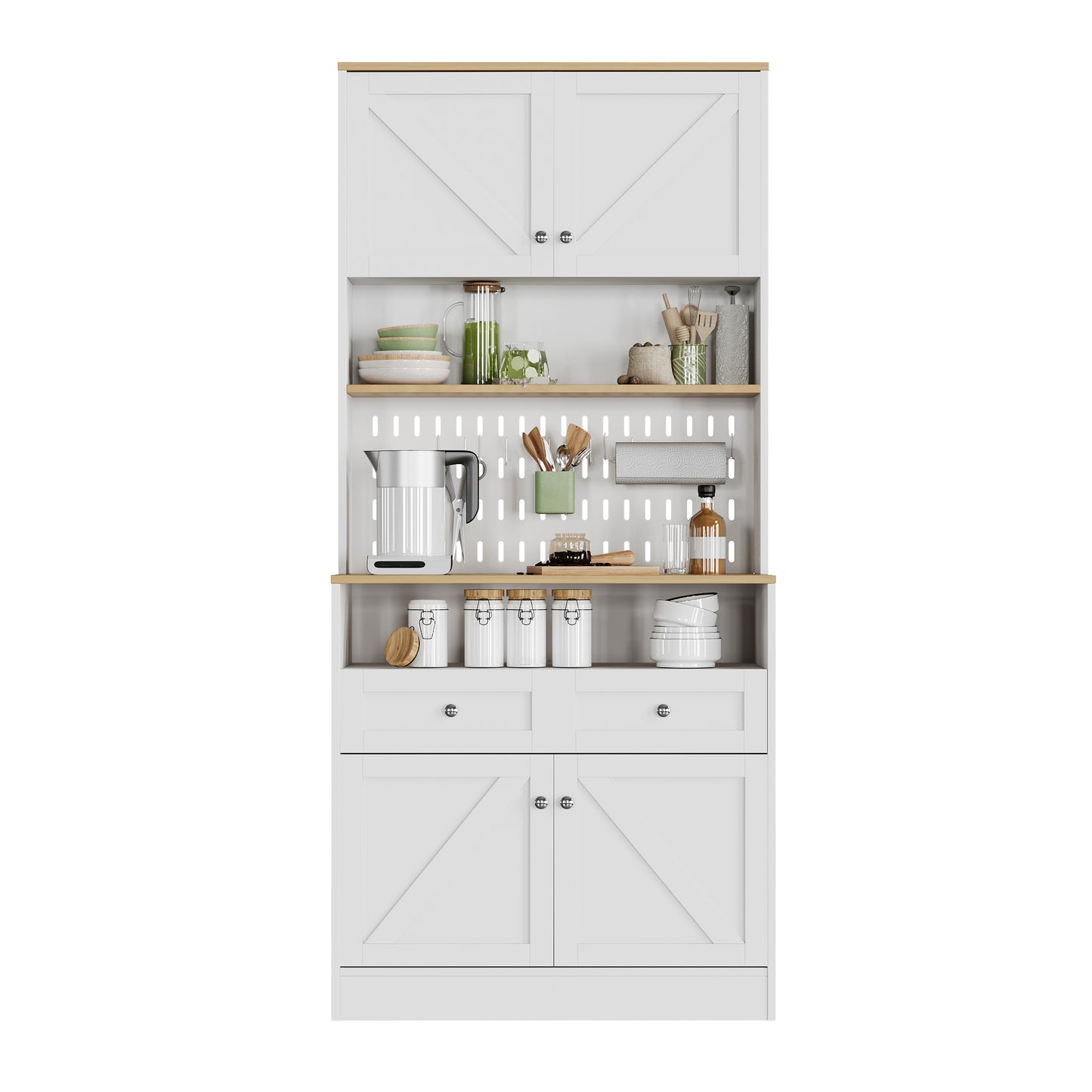 Gigab2b original image - Stilvoller weißer Esszimmer Sideboard mit 2 Schubladen und 4 Türen – Elegantes Buffet für Küche, Esszimmer & Wohnzimmer mit Silber Griffen und großzügigem Stauraum