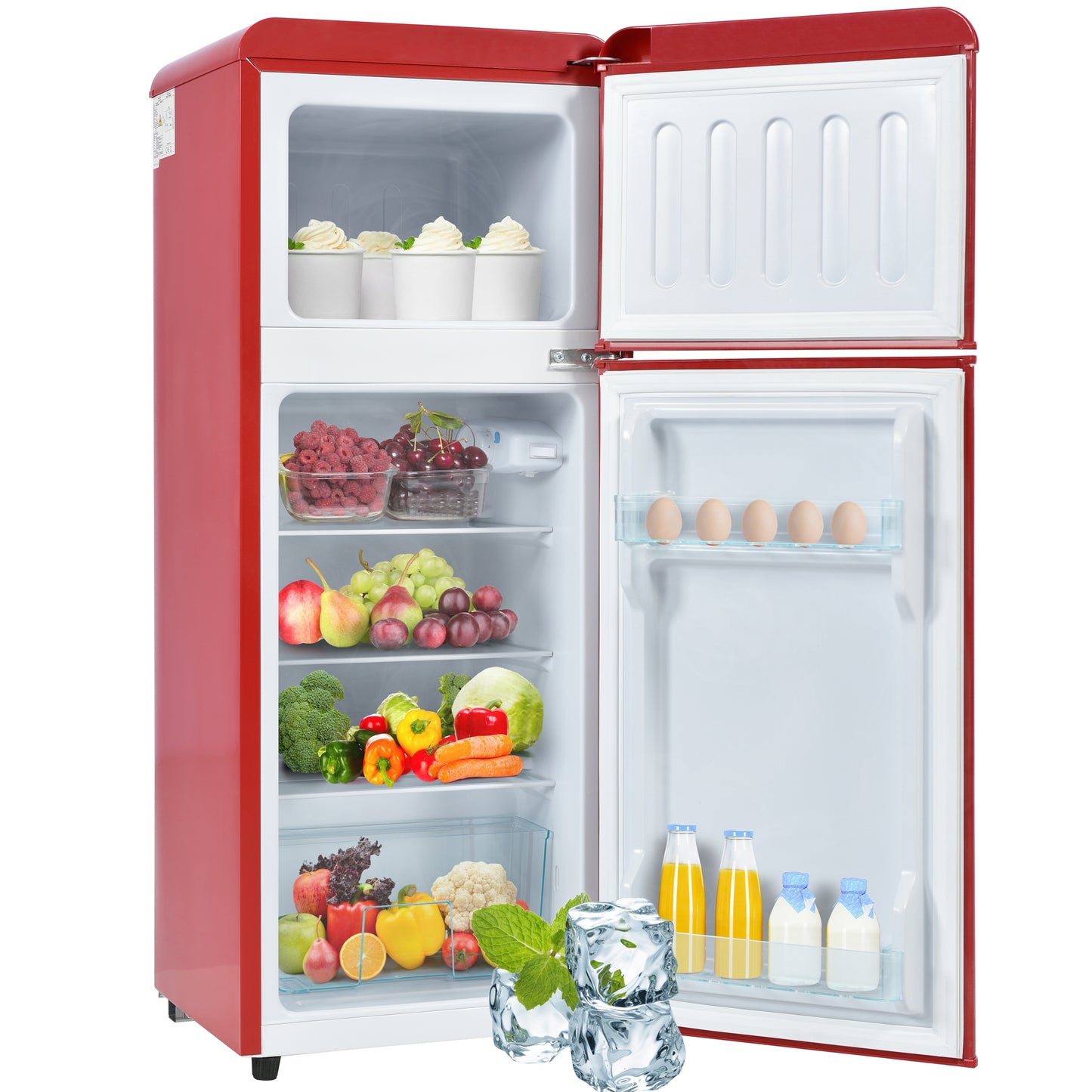 Gigab2b original image - Retro-Kühlschrank. Kühl-Gefrier-Kombination, 105.5 cm hoch, 41 cm breit, zweitürig, mit 92 Liter Gesamtvolumen, 28 Liter Gefriervolumen. Türregale und Glasregale. 116 kWh/Jahr, -27°C ~13°C, LED-Licht.