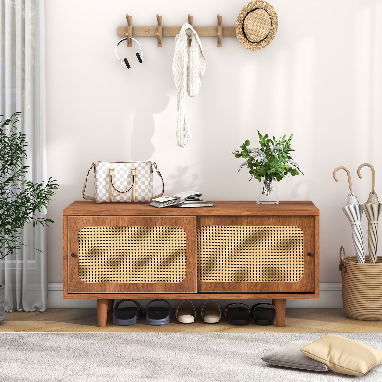 Gigab2b original image - Rattan Schuhschrank mit 2 Türen mit verstellbare Ablage Walnussfarbe
formschöner Schuhschrank für Flur, Wohn- und Schlafzimmer,104*40*48 cm