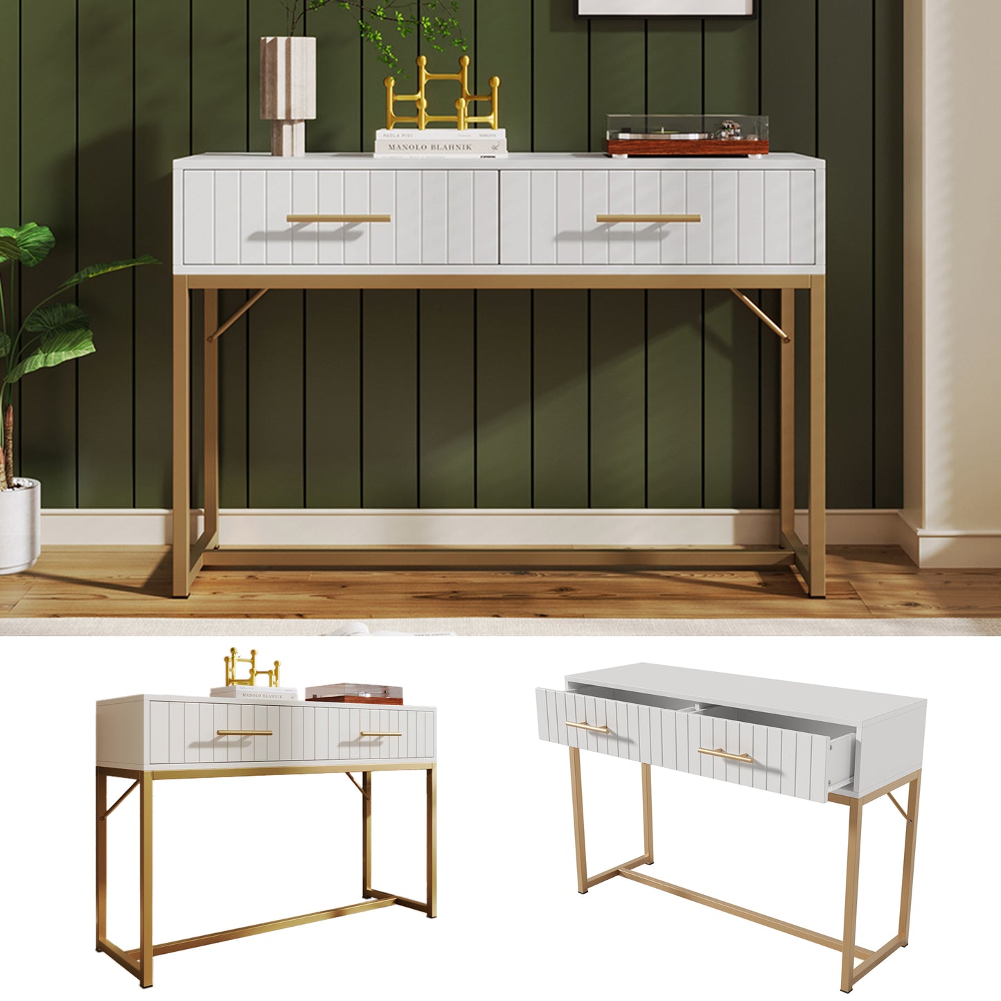 Gigab2b original image - Schminktisch mit 2 Schubladen 75cm Höhe ,Kommode Schlafzimmer Highboard Weiss Sideboard Schubladenkommode Kommode für Schlafzimmer, Weiß -H75/B100/T45 cm