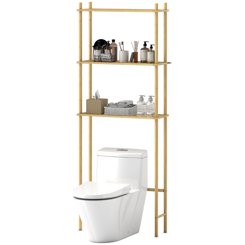 Gigab2b original image - Toilettenregal 3 Ebenen Badezimmerregal mit Umkippschutz, platzsparend Multifunktionsregal für Waschküche, Land Stil, Naturholz
