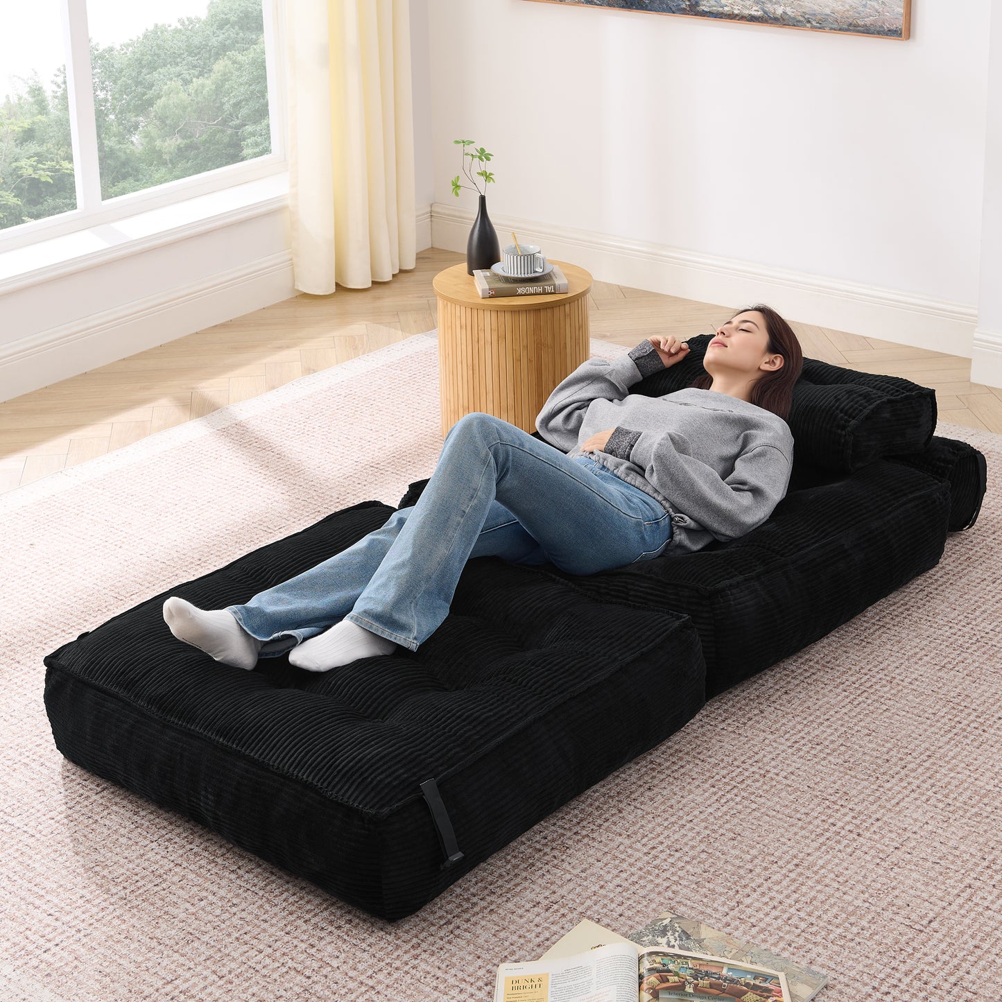 Foldable 2-in-1 Floor Sofa with Adjustable Backrest