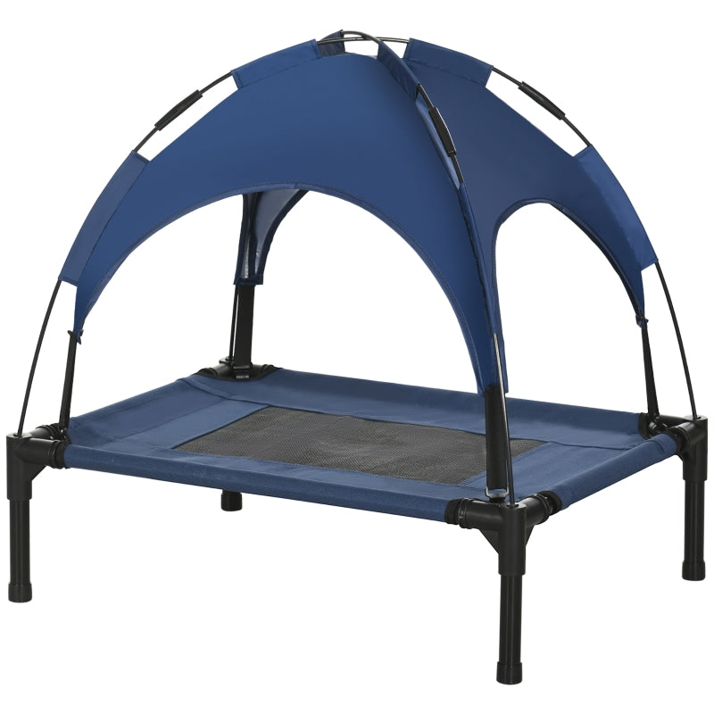 Gigab2b original image - Erhöhtes Hundebett Outdoor mit Baldachin UV-Schutz 61x46x62cm, atmungsaktiver Taftstoff in Dunkelblau für komfortable Tierruhe