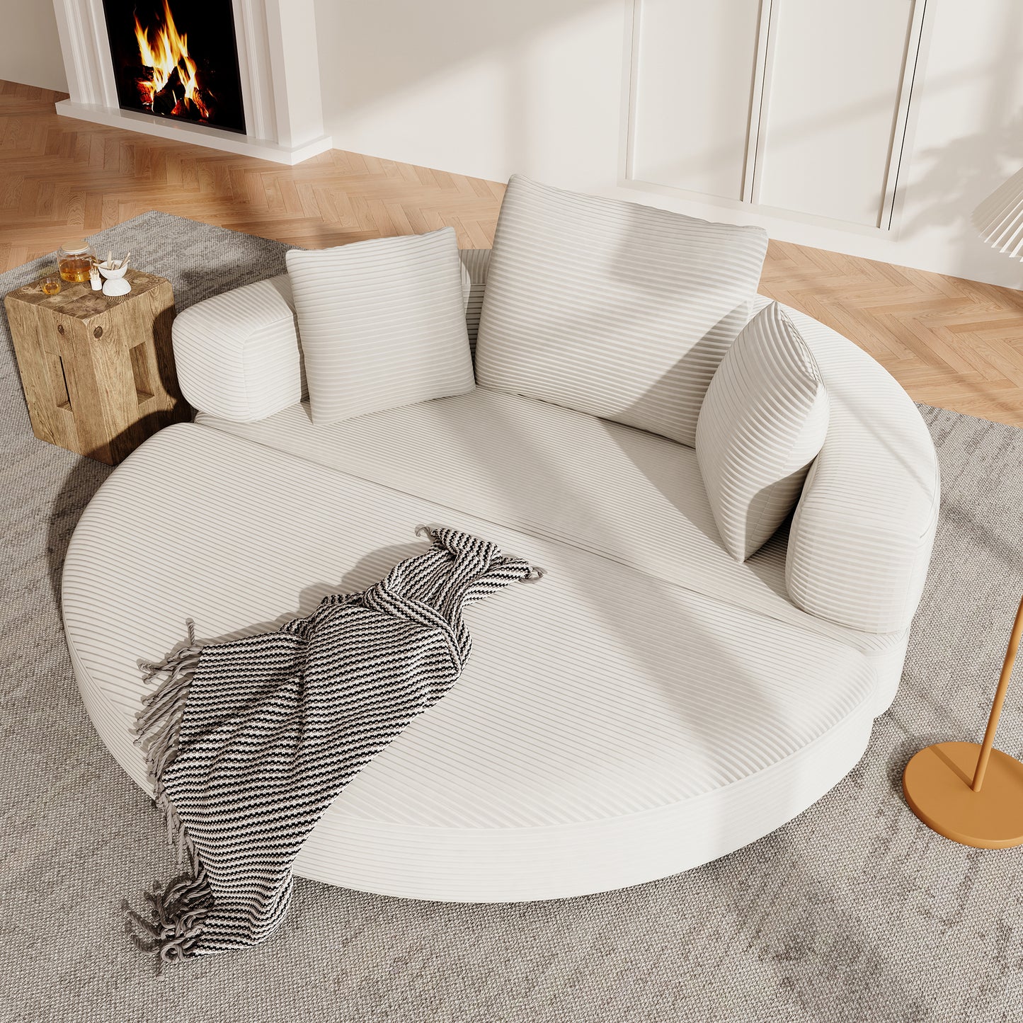 Gigab2b original image - Multifunktionales freistehendes Klappsofabett (Boneless Couch) – Ovales Bett mit Kissen, modulares Sofa, Cordstoff-Bezug (173 x 176 cm), geeignet für Apartments, Wohnzimmer, Schlafzimmer