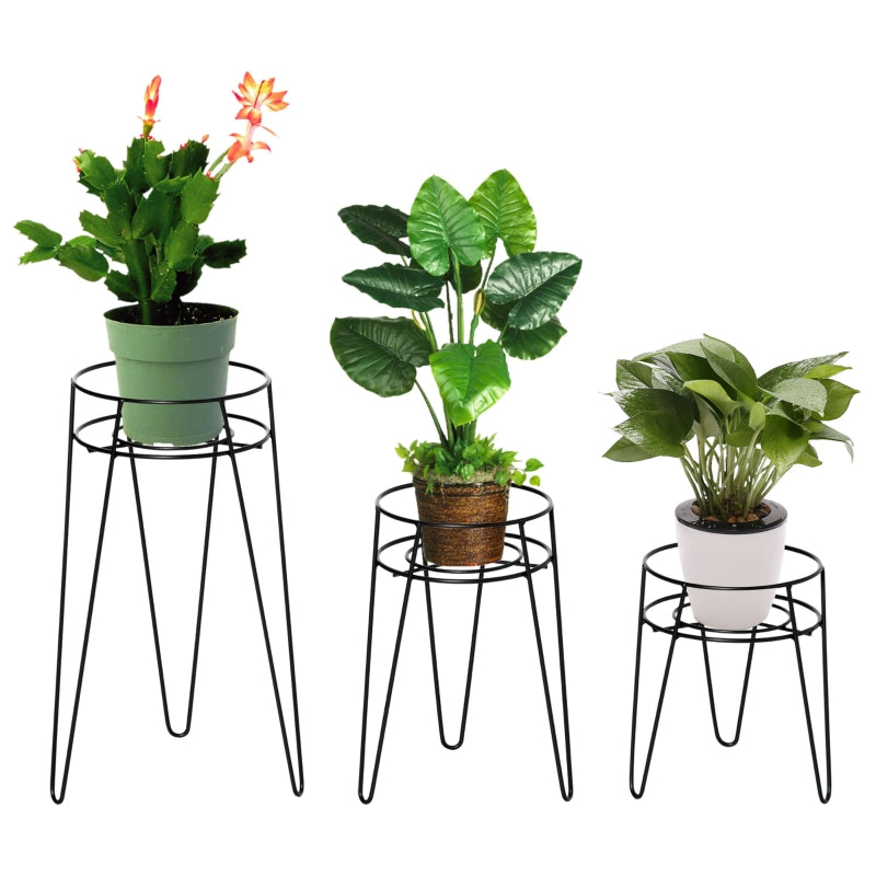 Blumenständer 3er Set aus Metall Pflanzenständer für Blumentöpfe bis Ø16 cm, eleganter Blumenhocker in Schwarz