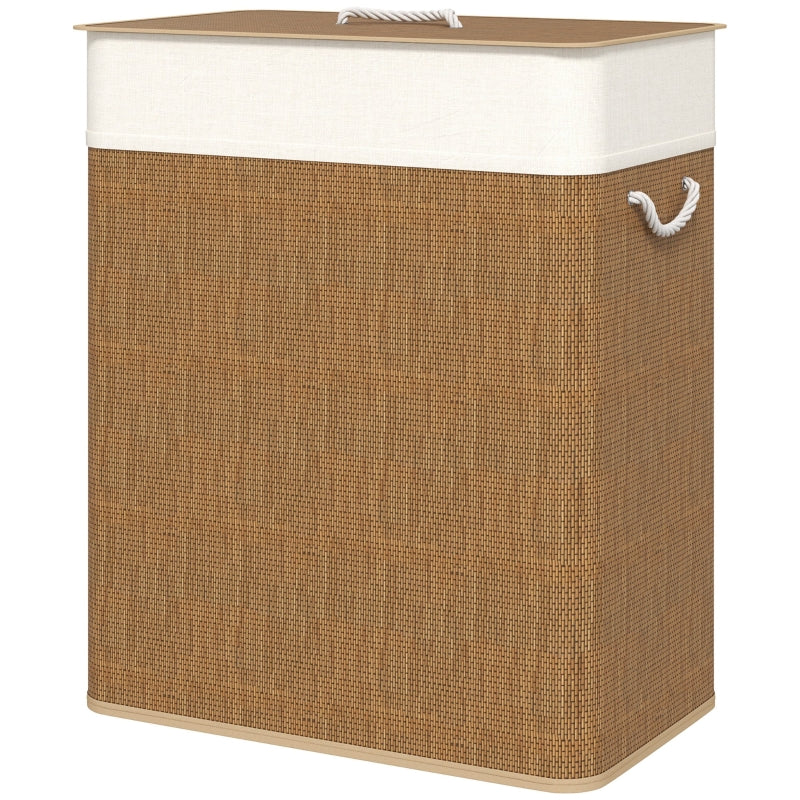 Bambus Wäschekorb mit Deckel 100 L Wäschesammler mit Seilgriffen, herausnehmbarer Wäschesack, Laundry Baskets Wäschesortierer für Waschküche Schlafzimmer Badezimmer Braun