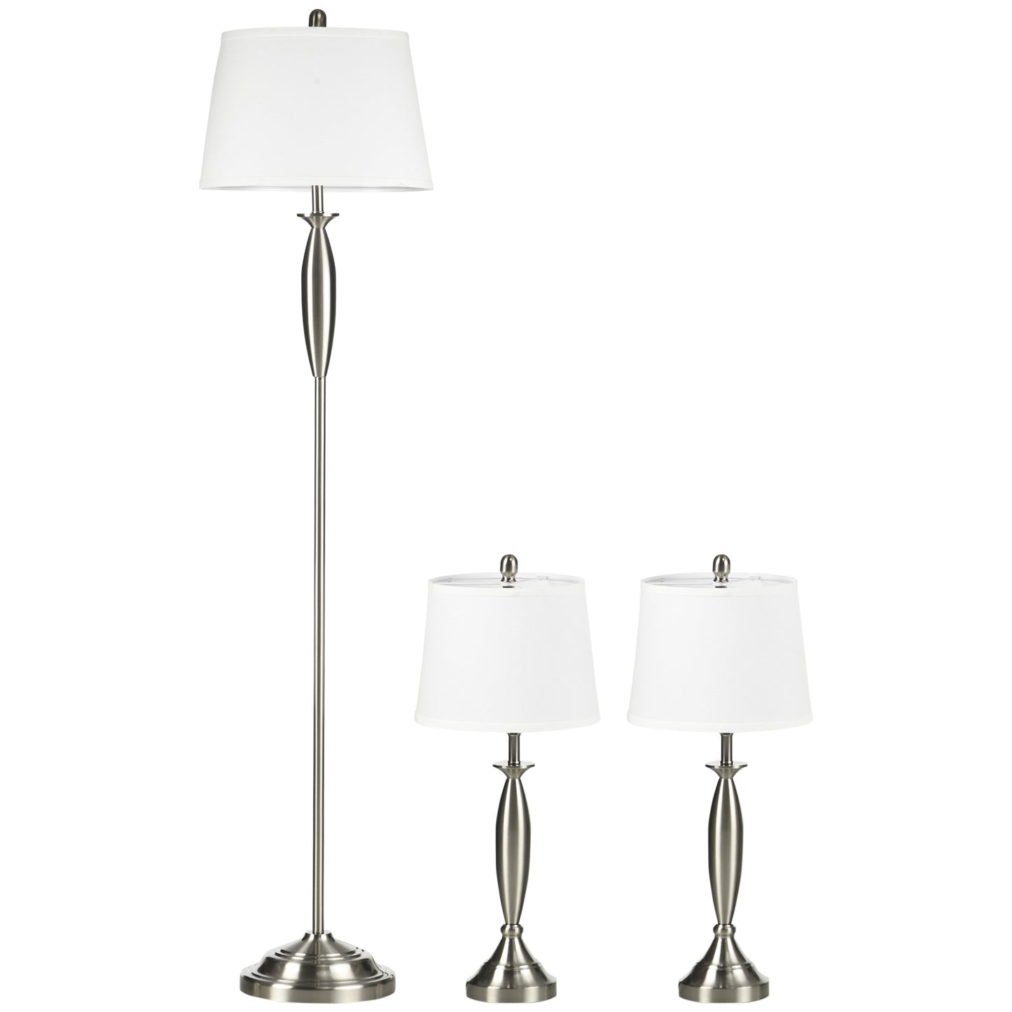 3-tlg Lampenset Stehleuchte & 2 Tischlampen E27 Silber und Weiß für Wohnzimmer Schlafzimmer moderne Beleuchtung