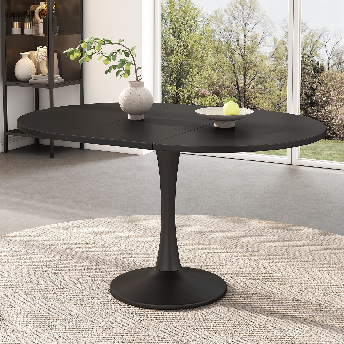 Ausziehbarer Esstisch, ovaler Esstisch, Kaffee-Freizeittisch, Länge 100/140 x Breite 100 x Höhe 75 cm, moderner schlichter Esstisch,Schwarz