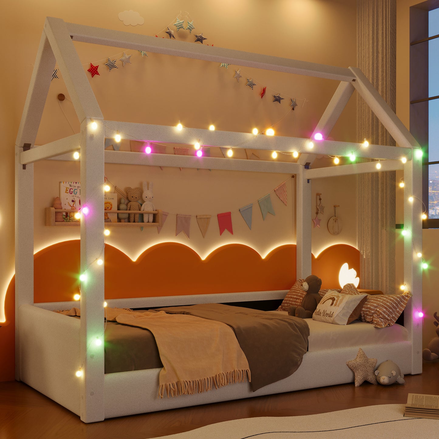 Gigab2b original image - Gepolstertes Tagesbett (90 x 200 cm) mit LED-Lichtleisten, Beige