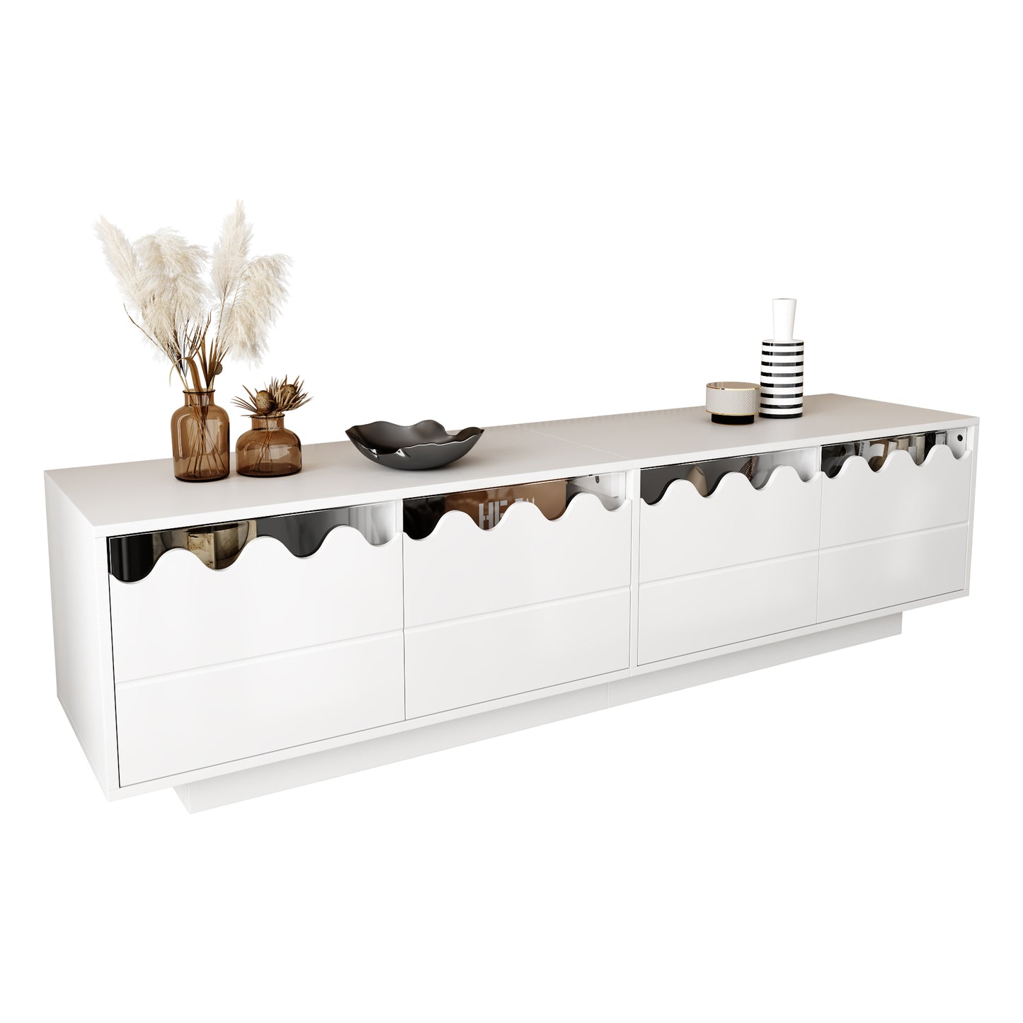 Gigab2b original image - Moderner TV-Schrank mit 4 Türen und Wellen-Design – Stilvolle Aufbewahrungslösung für Wohnzimmer, Entertainment Center und TV-Ständer, 170*40*45