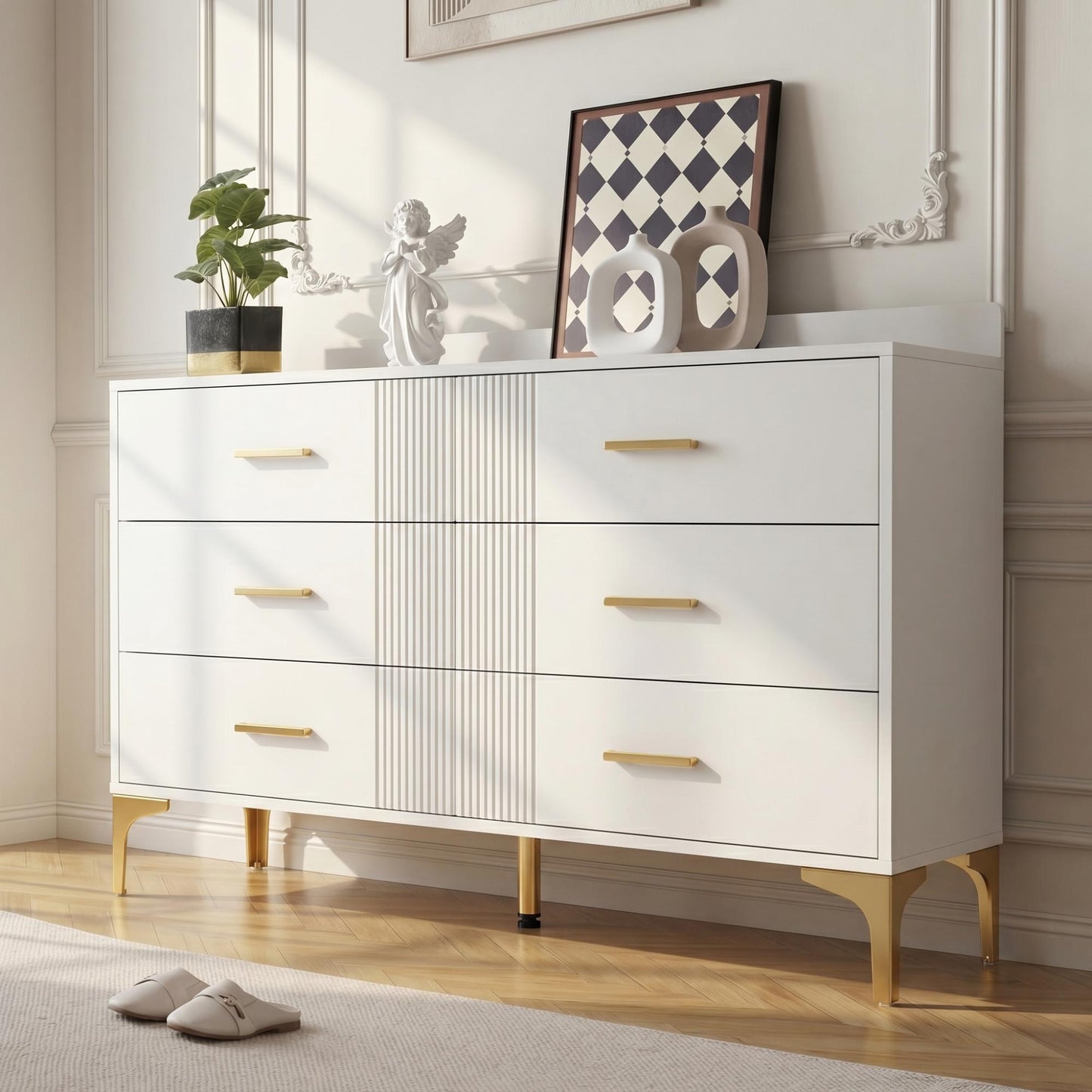 Gigab2b original image - Kommode mit 6 Schubladen – Weiße Türkommode mit Schubladen für Wohnzimmer und Schlafzimmer, Maße: H76/B120/T40 cm