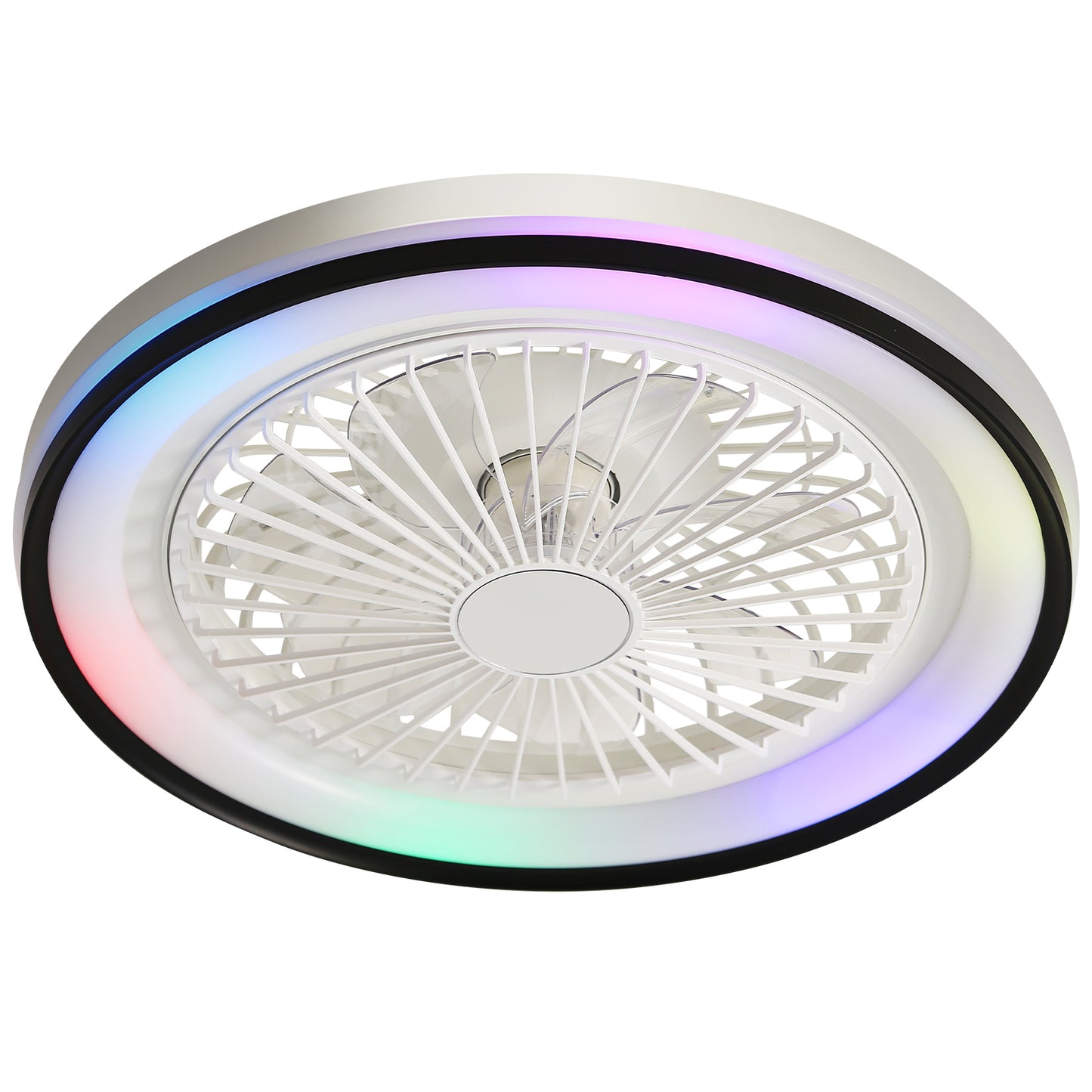 19-Zoll Flach-Deckenventilator mit 6-stufiger Fernbedienung, superleisem DC-Motor, RGB & 3-Farben-Licht, dimmbar – ideal fürs Schlafzimmer