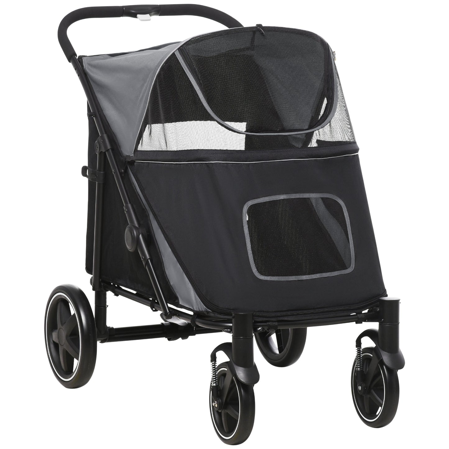Gigab2b original image - Hundebuggy Hundewagen Faltbarer bis 30 kg, mit Netzfenster, Sicherheitsleinen, Kissen, für große und mittelgroße Hunde, Oxford, Grau