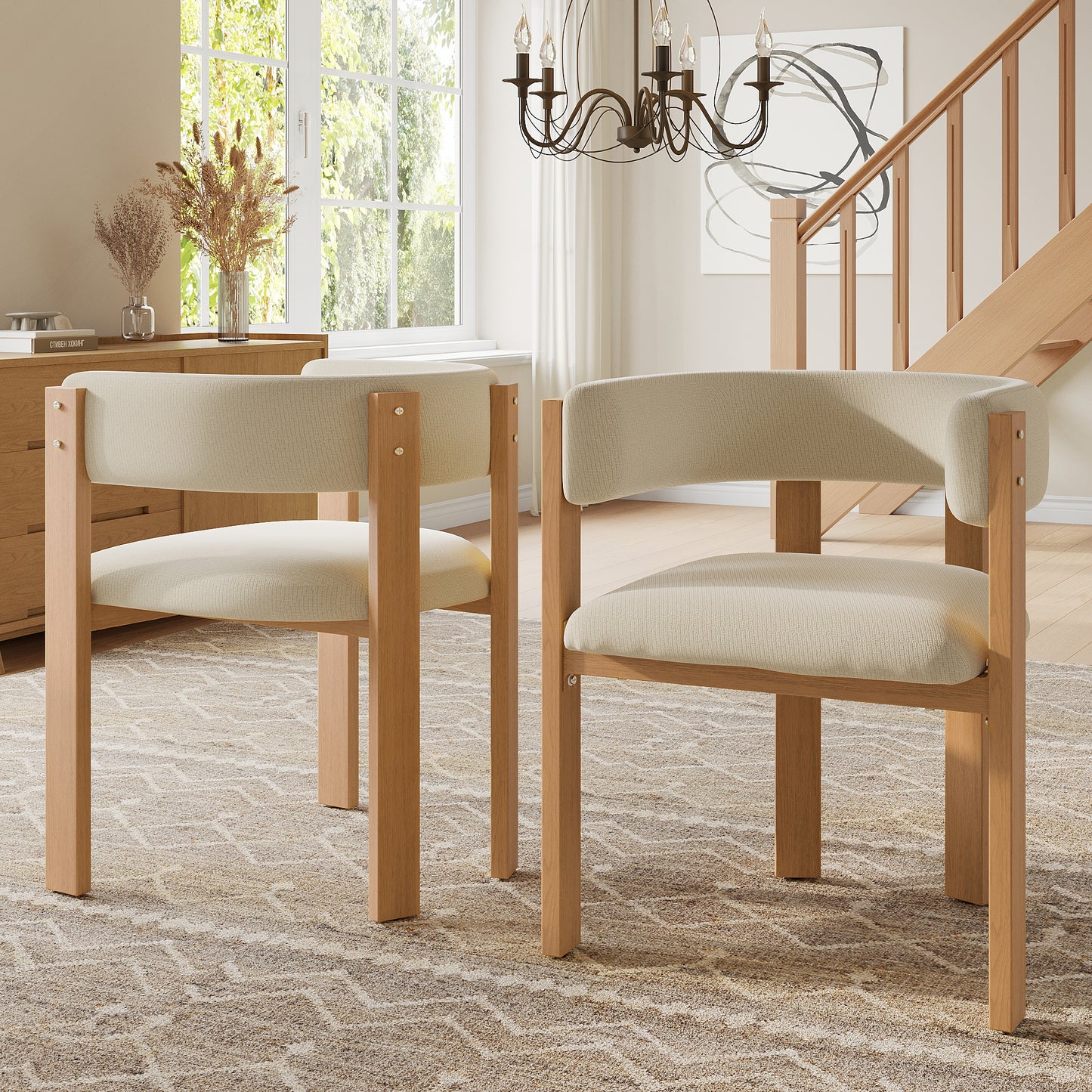 Gigab2b original image - Ergonomischer Esszimmerstuhl (2 Stück) mit dicker Polsterung, stabilen Eisenbeinen und Holzoptik – atmungsaktiv, pflegeleicht, Stühle für Schlafzimmer, Esszimmer und Wohnzimmer