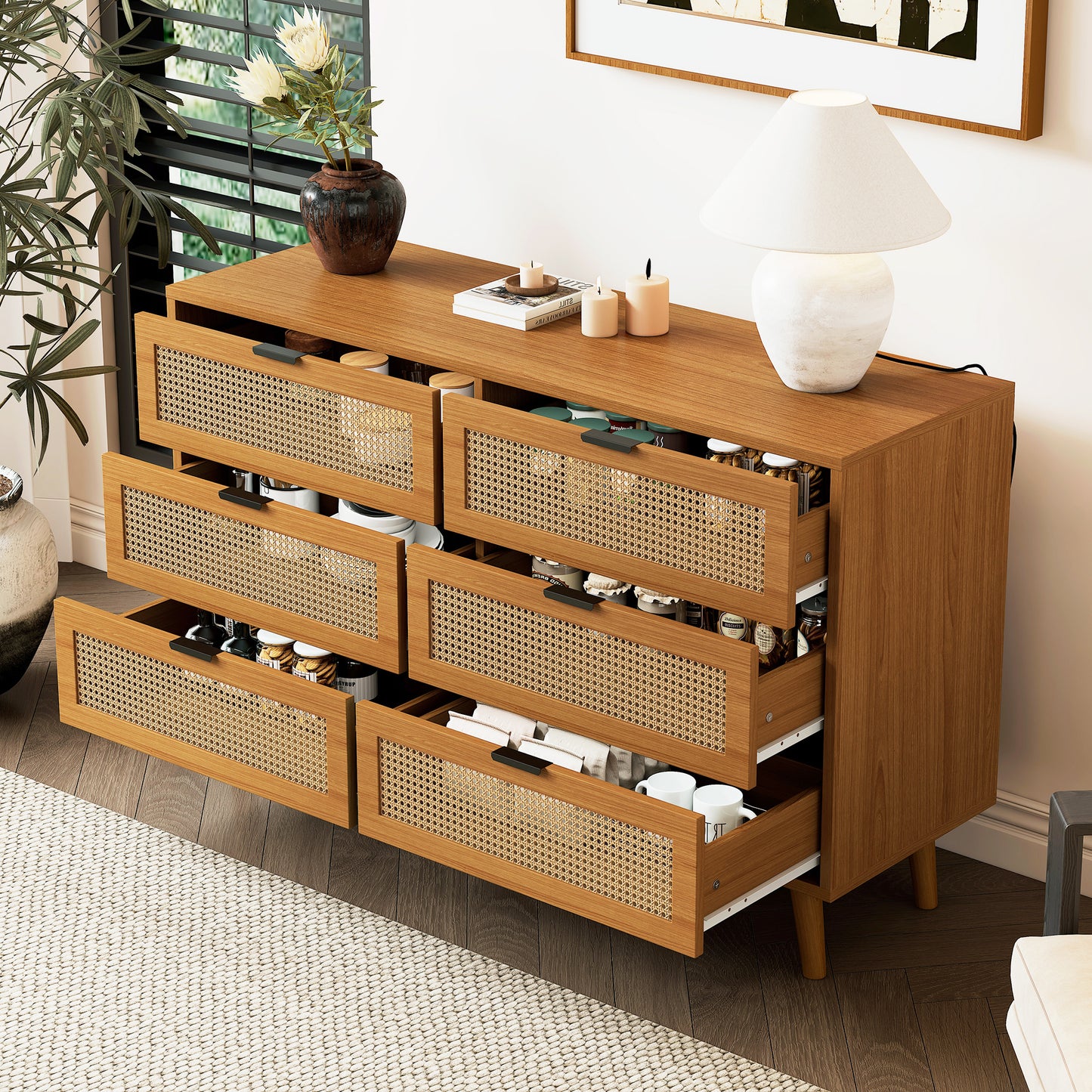 Gigab2b original image - Kommode mit 6 Schubladen, Sideboard Schubladenschrank aus Holz, Schubladenkommode mit Metallgriffe, für Schlafzimmer, Wohnräume, Büro, Sideboard Highboard mit viel Stauraum, Maße: B120/H76.5/T40 cm