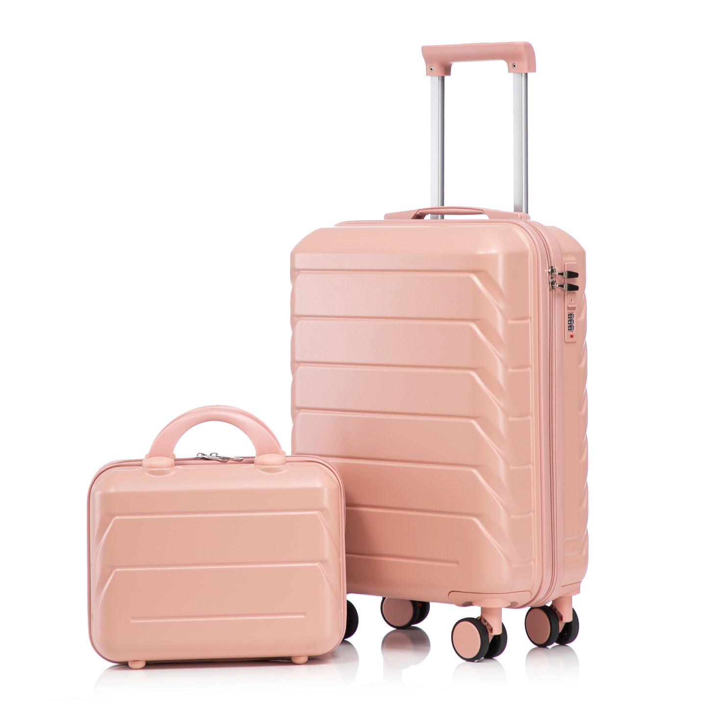 14"/19" 2-teiliges ABS-Spinner-Kofferset mit Zahlenschloss & 14" Kosmetiktasche (Rosa)