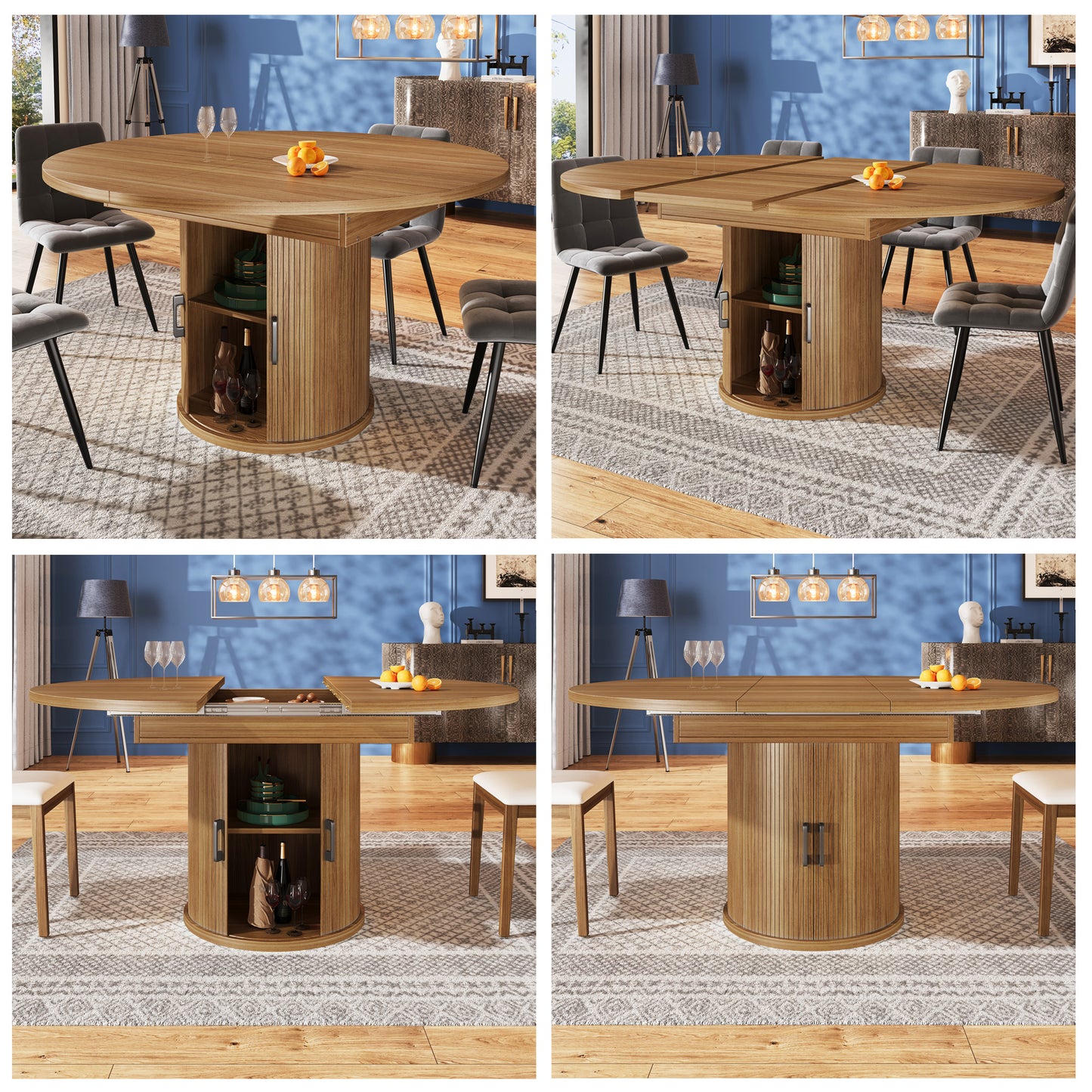 Gigab2b original image - Esstisch ausziehbar, Esszimmertisch, Küchentisch, balkontisch, ausziehbare Tischplatte Runder Esstisch, ausziehbar zu oval, 118-158 cm, Platz für bis zu 6 Personen, Walnut/Schwarz