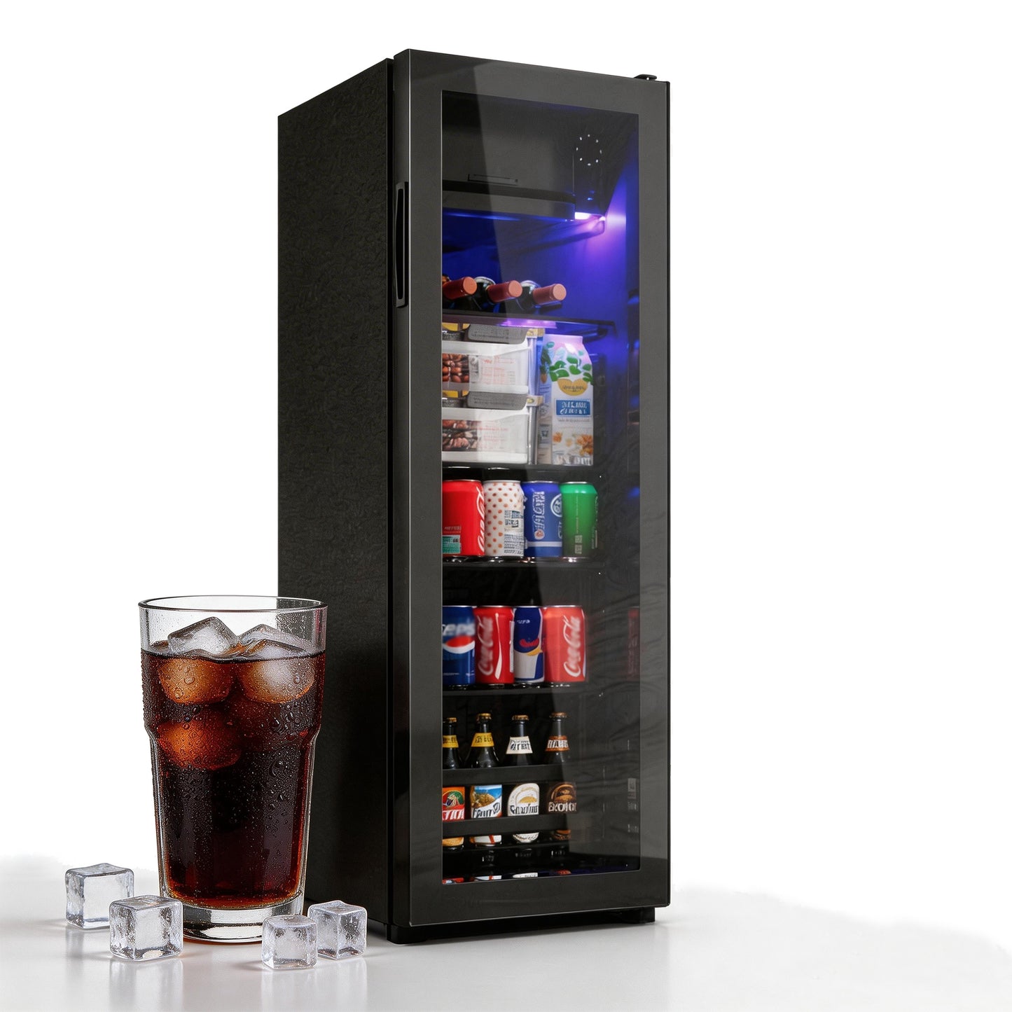 128LMini-Kühlschrank,8L-Gefrierschrank+120L-Kühlschrank,fasst 94 Dosen Limonade, Wasser, Bier oder Wein. Geräuscharmer Betrieb,Kompressorkühlsystem, energieeffizient,verstellbare Einlegeböden,blaueLED