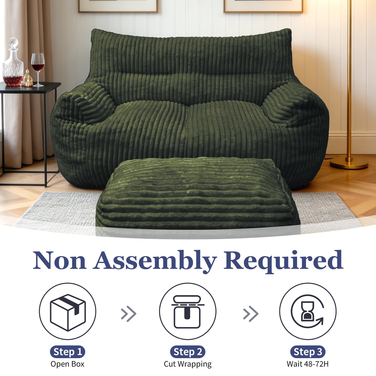 Double Bean Bag Chair with Ottoman - Large Loungers for Living Rooms
