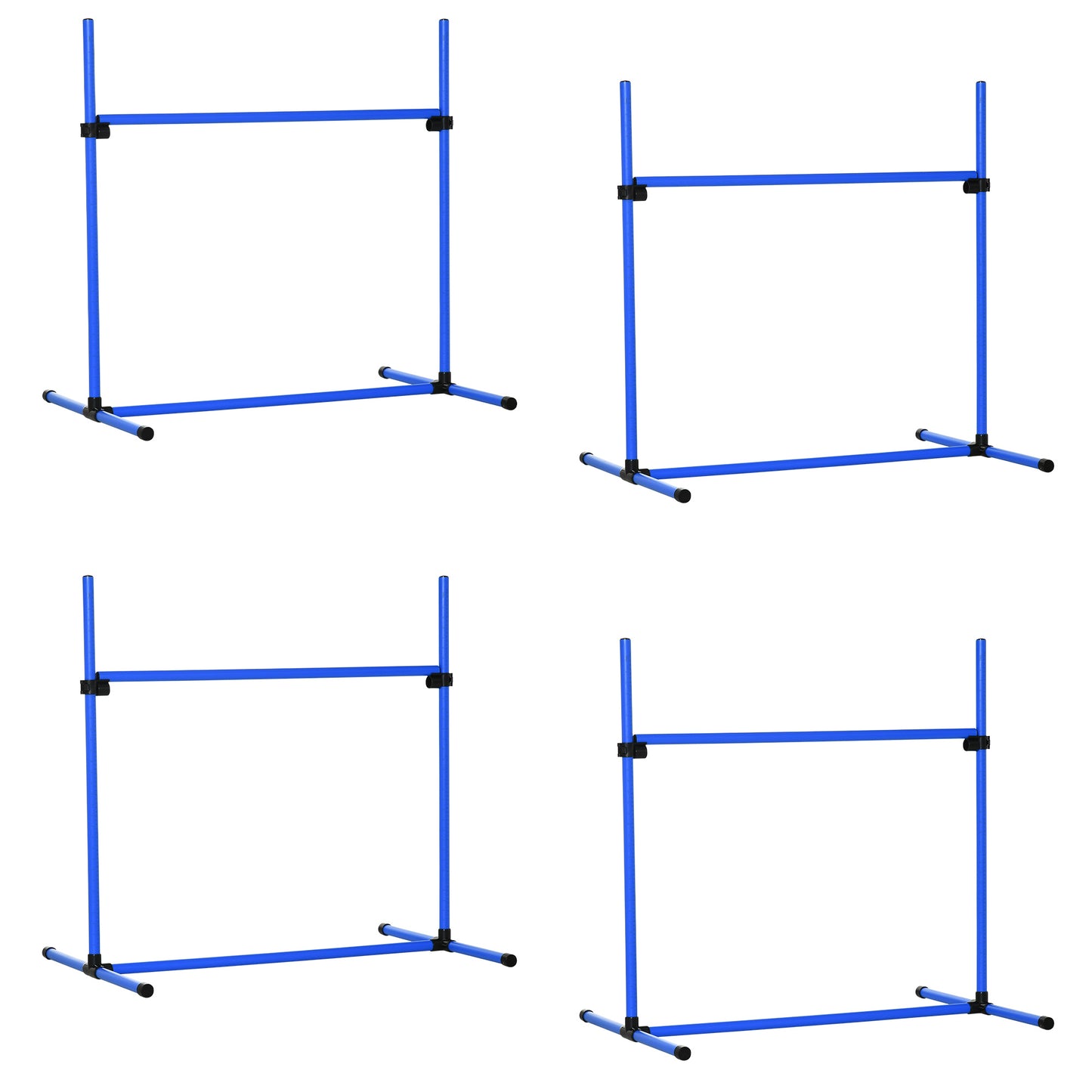 Agility-Set für Hunde 4-teilig 99x65x94 cm höhenverstellbar mit 2 Hürdenstangen 2 Slalomstangen & 4 Bodenstangen aus Kunststoff Blau