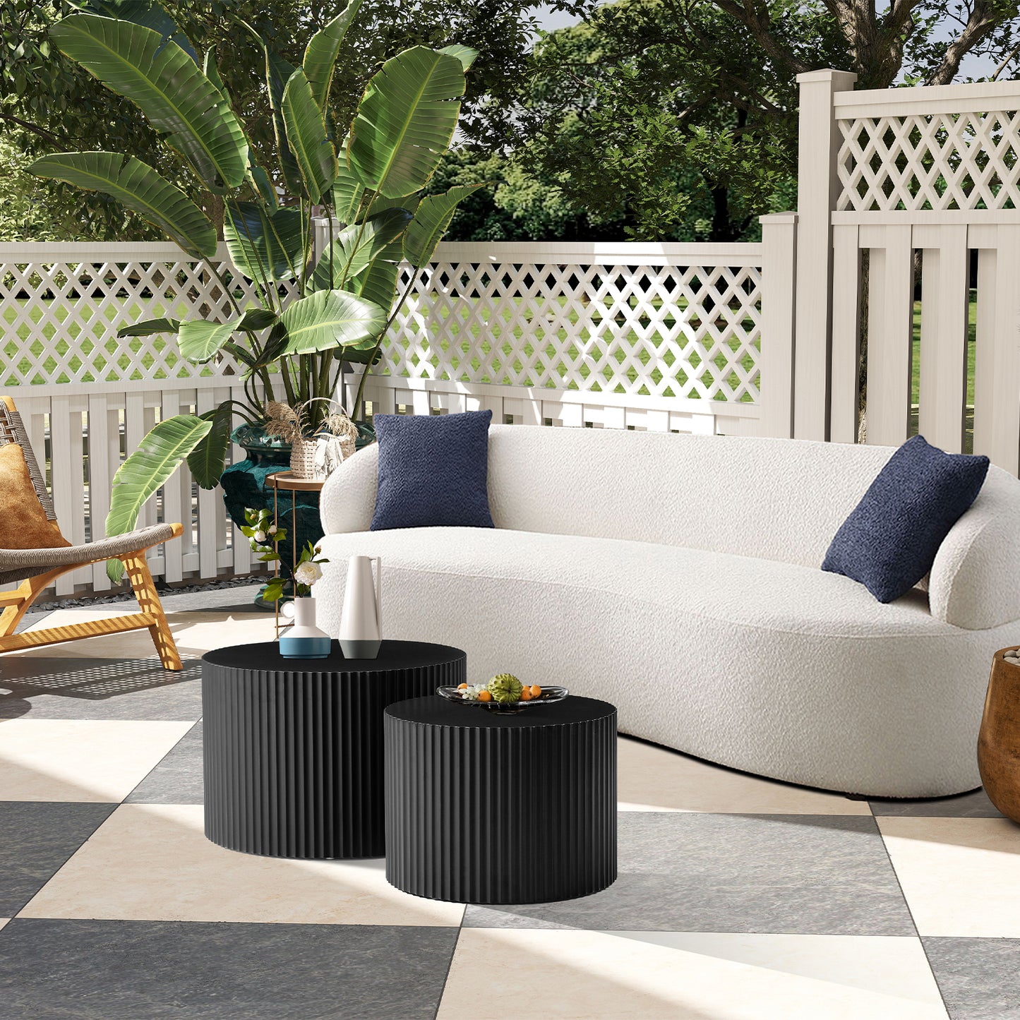 2er Set Runde Nesting-Tische mit Reliefmuster, wasserabweisend & verzugsfrei, Couchtisch-Set (Ø60x40 + Ø48x35 cm), kombinierbar & platzsparend, kein Aufbau erforderlich – moderner Wohnzimmertisch