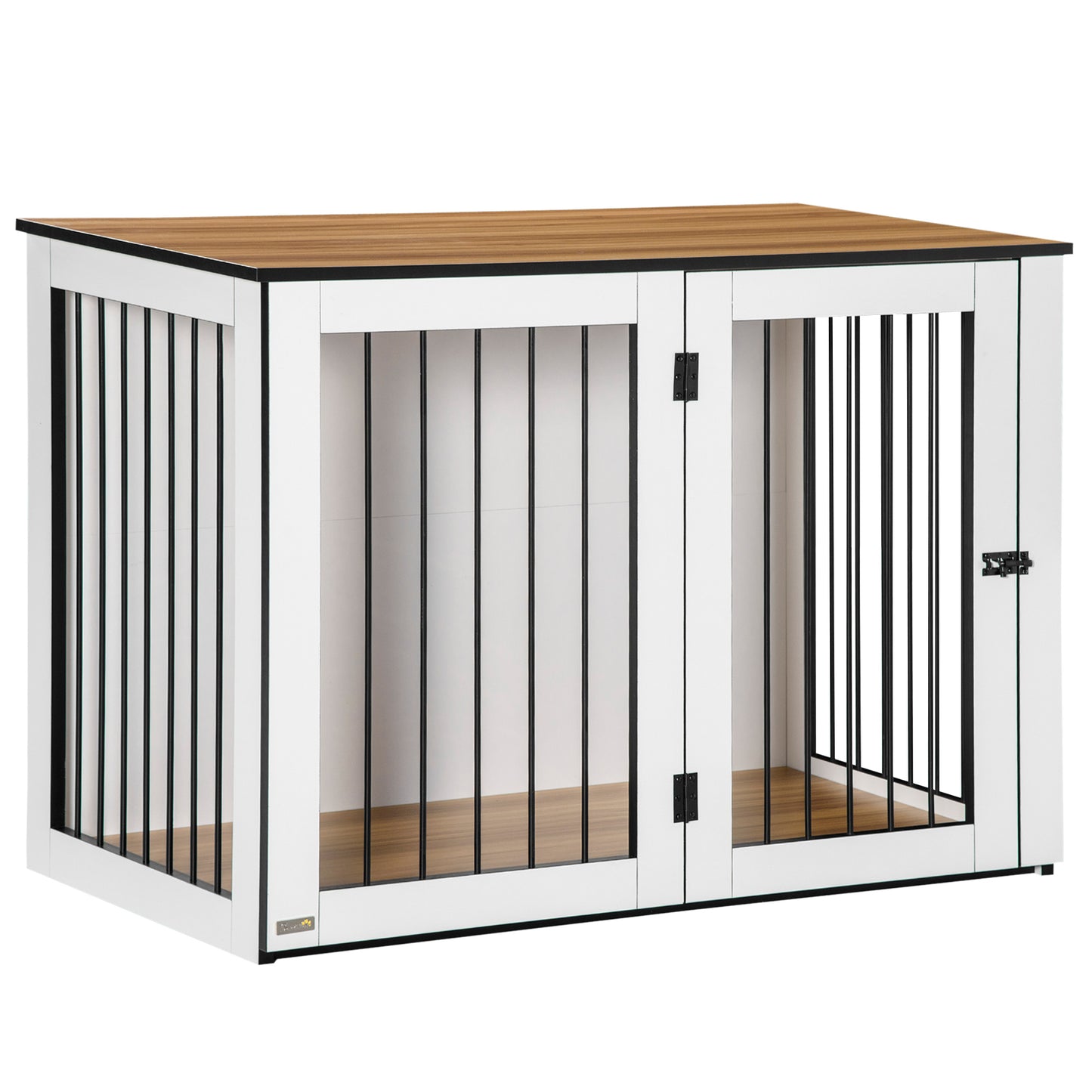 Gigab2b original image - Hundekäfig für die Wohnung, für kleine/mittelgroße Hunde, mit verriegelbare Türen, Spanplatte, 106x60x76cm, Dunkelwalnuss+Weiß