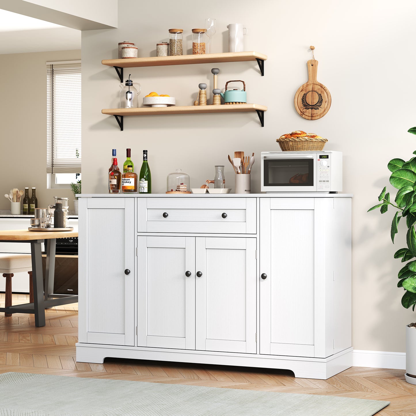 Gigab2b original image - Multifunktionales Küchenbuffet – 138 cm Sideboard mit Schublade, Regaltüren & verstellbaren Einlegeböden – Modernes Design mit Kippschutz, ideal für Küche, Wohnzimmer & Schlafzimmer