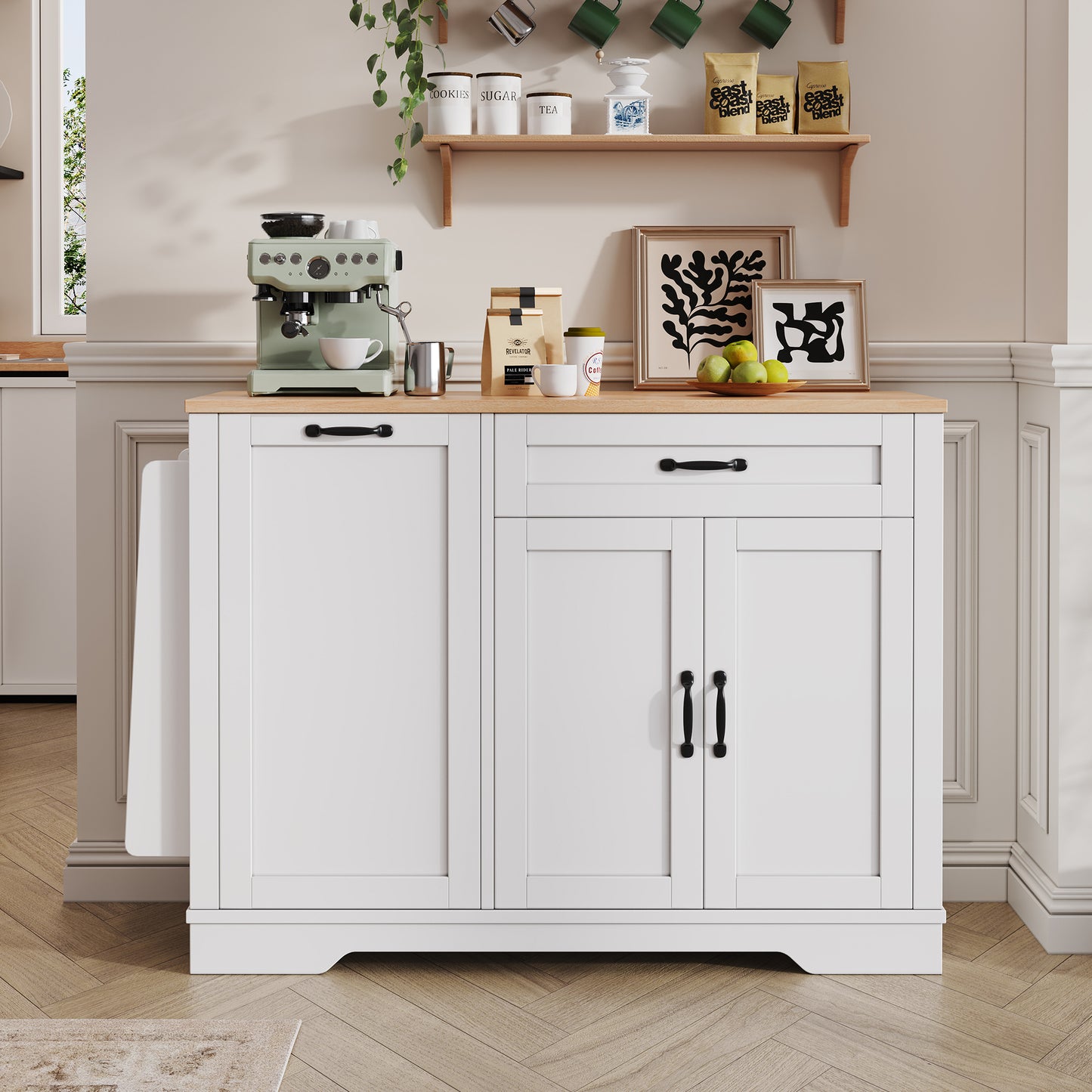 Gigab2b original image - Modernes, elegantes Sideboard mit 3 Türen und einer Schublade, Buffetschrank mit ausziehbaren Regalen für Esszimmer, Wohnzimmer und Küche (Weiß)