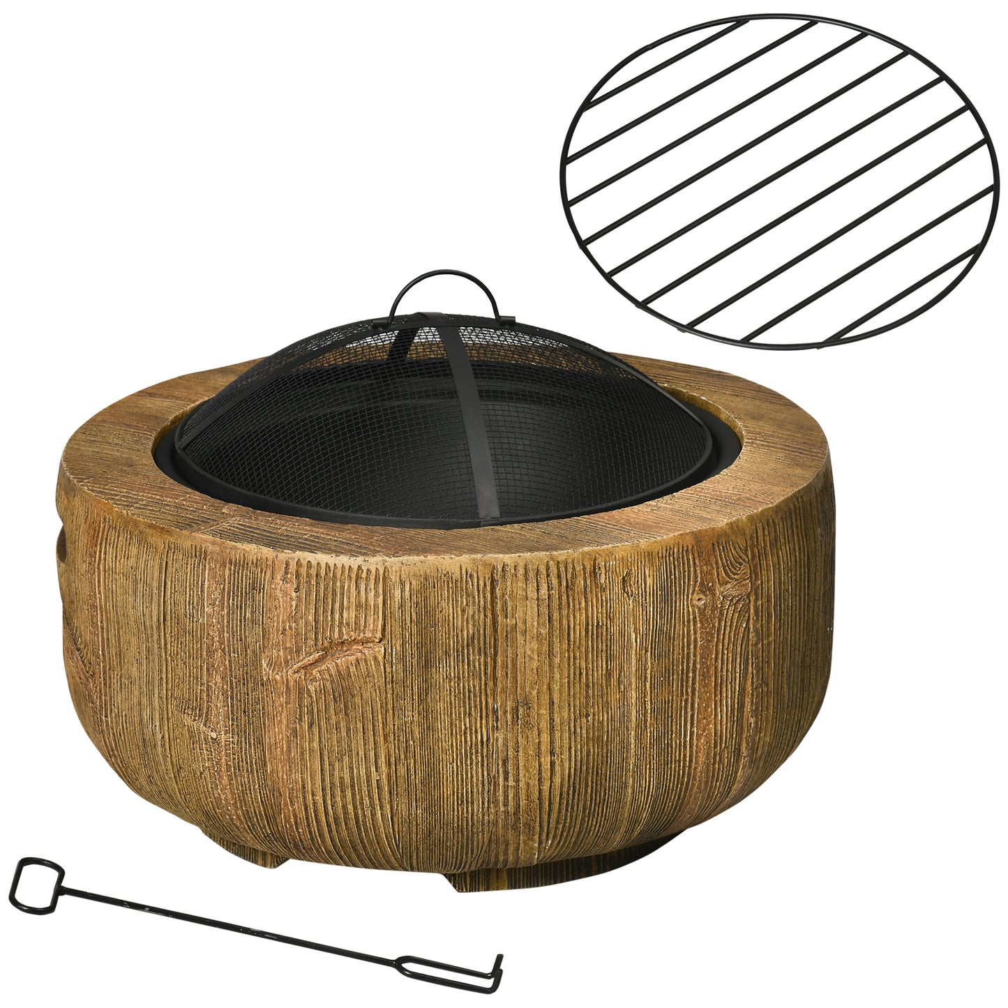 Gigab2b original image - Feuerschale Feuerstelle mit Deckel und Schürhaken im Baumstumpf-Design für Garten Camping Terrasse aus Stahl MgO Braun