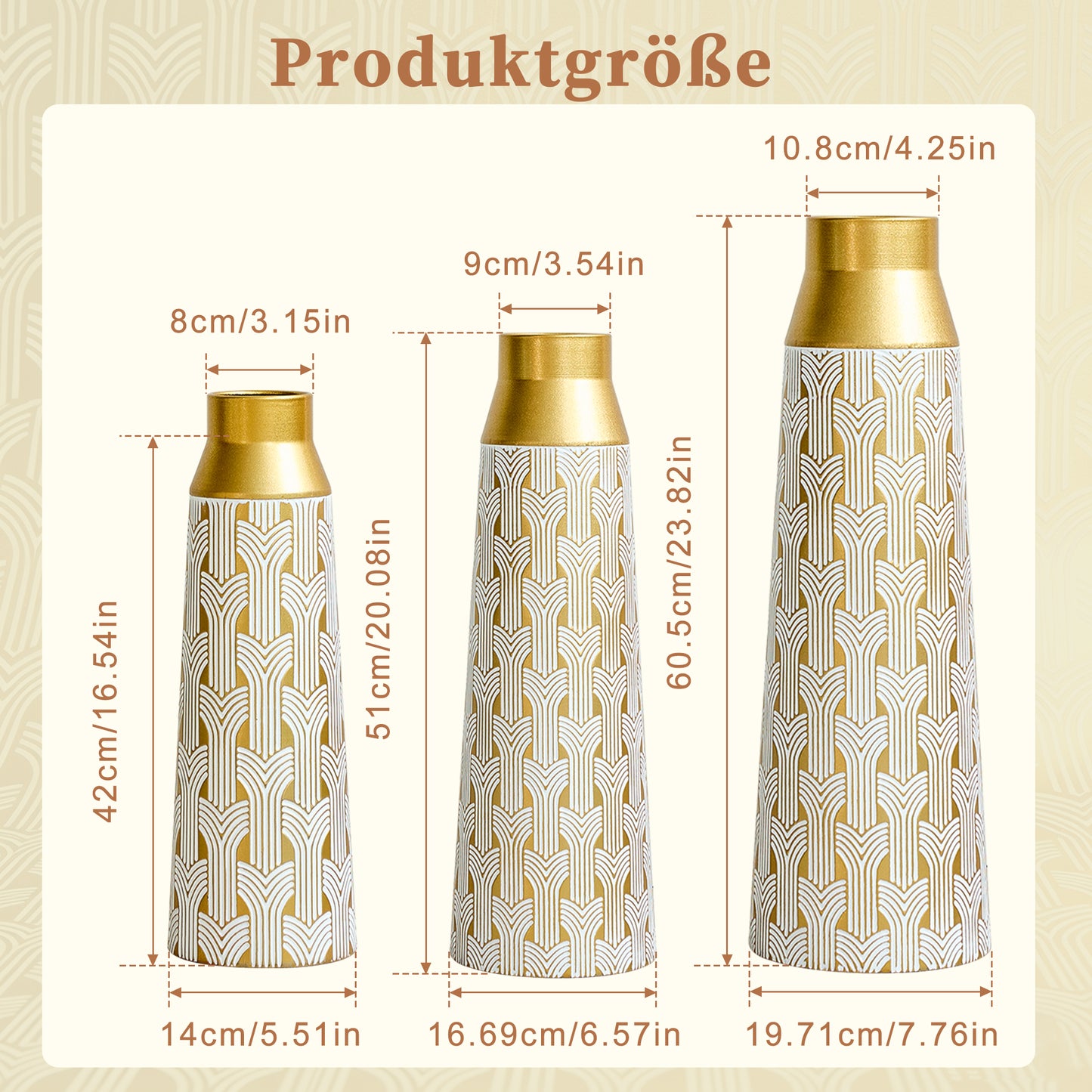 3-Piece Modern Geometric Gold Metal Vase Set
