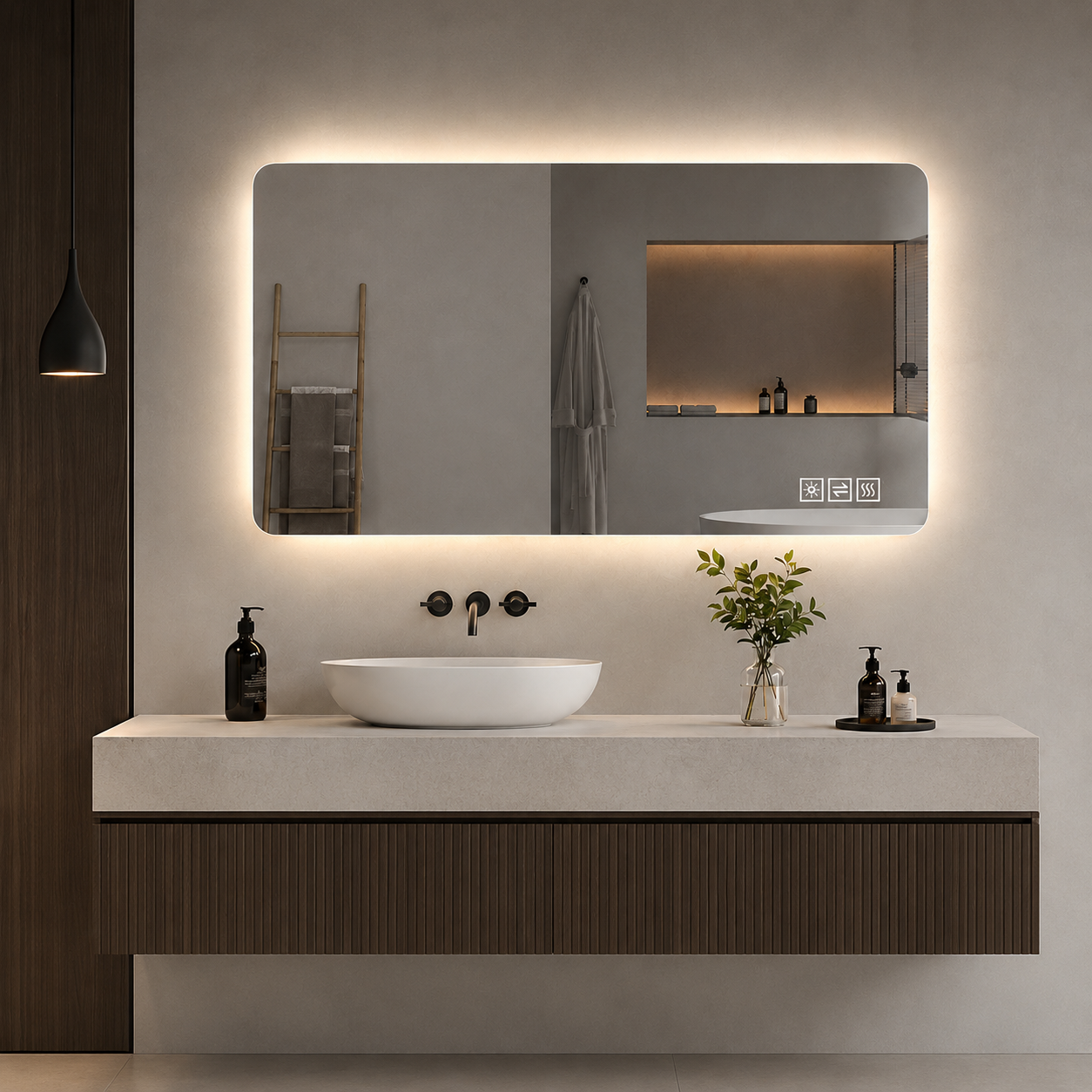 60*100cm LED bathroom mirror, corrosion-resistant, three-color dimmable, backlit mirror with one-touch demist function