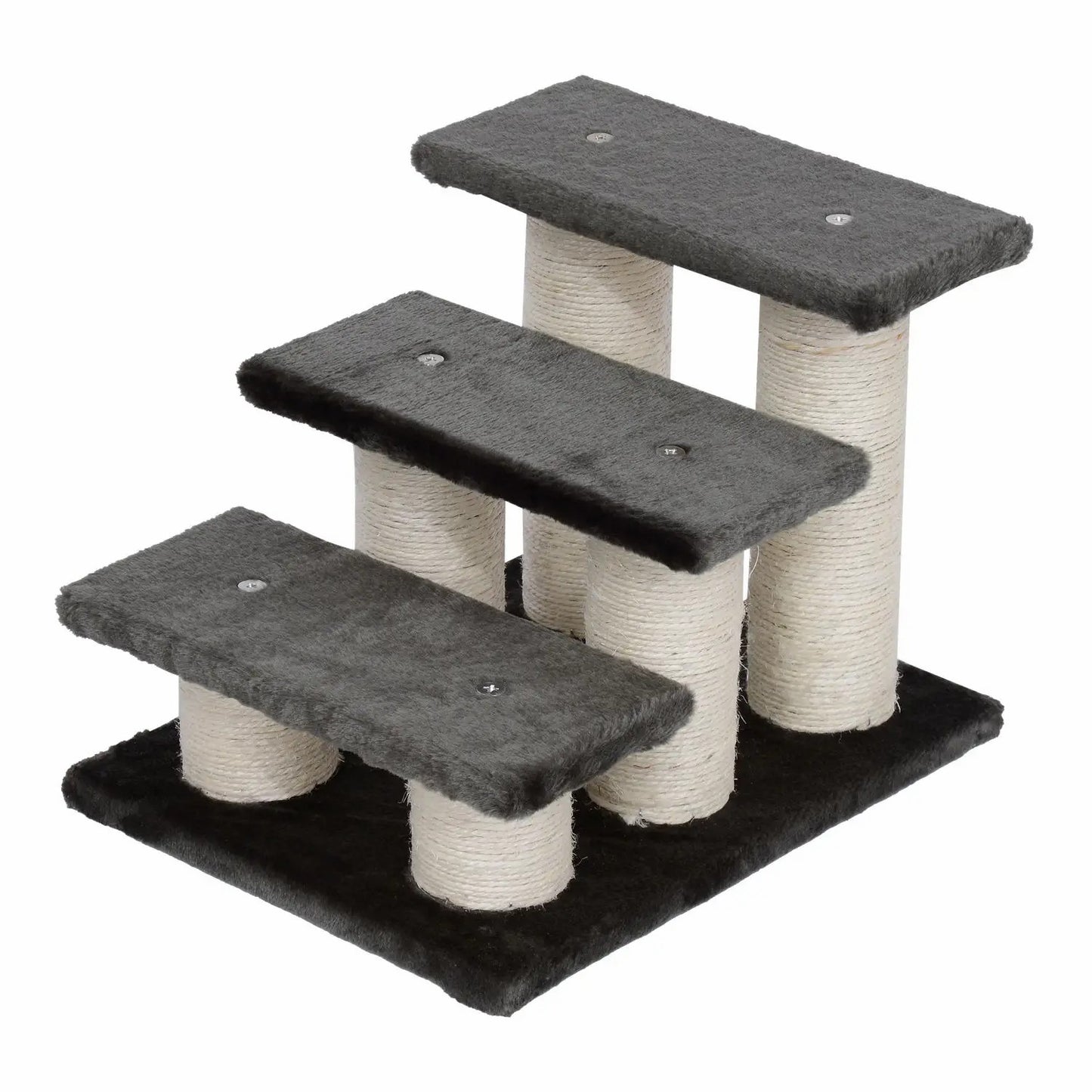 Gigab2b original image - Tiertreppe für Katzen und Hunde 3-Stufen Hundetreppe Katzentreppe Plüsch Dunkelgrau 45x35x34cm für einfaches Ein- und Aussteigen