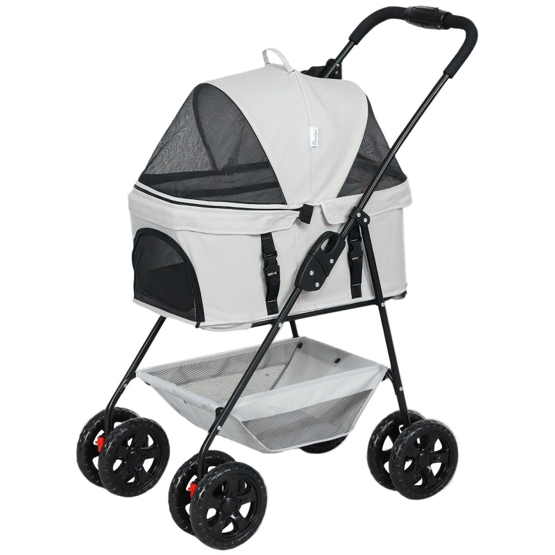 3-in-1-Haustierkinderwagen, zusammenklappbarer Hundewagen mit 4 Rädern und abnehmbarer Trage für Hunde und Katzen, Grau