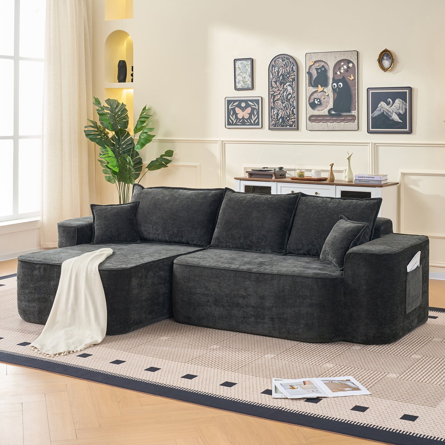 Gigab2b original image - L-Form Ecksofa »Wolken-Sofa«, 264cm (104") mit Chaiselongue, XXL-Tiefsitz, ohne Montage, modernes modulares Sofa in Black Chenille für Wohnzimmer