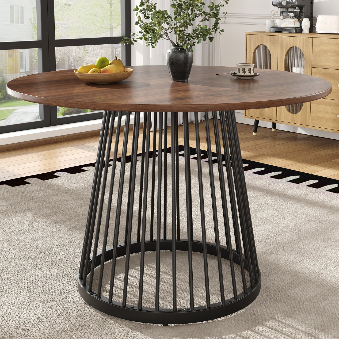 Gigab2b original image - Runder Esstisch (80×80×76cm), Küchentisch,, Runder Kaffeetisch für 4,geeignet für Esszimmer, Wohnzimmer,Tischbeine aus Metall,MDF Walnussfarbener Schreibtisch und schwarze Beine