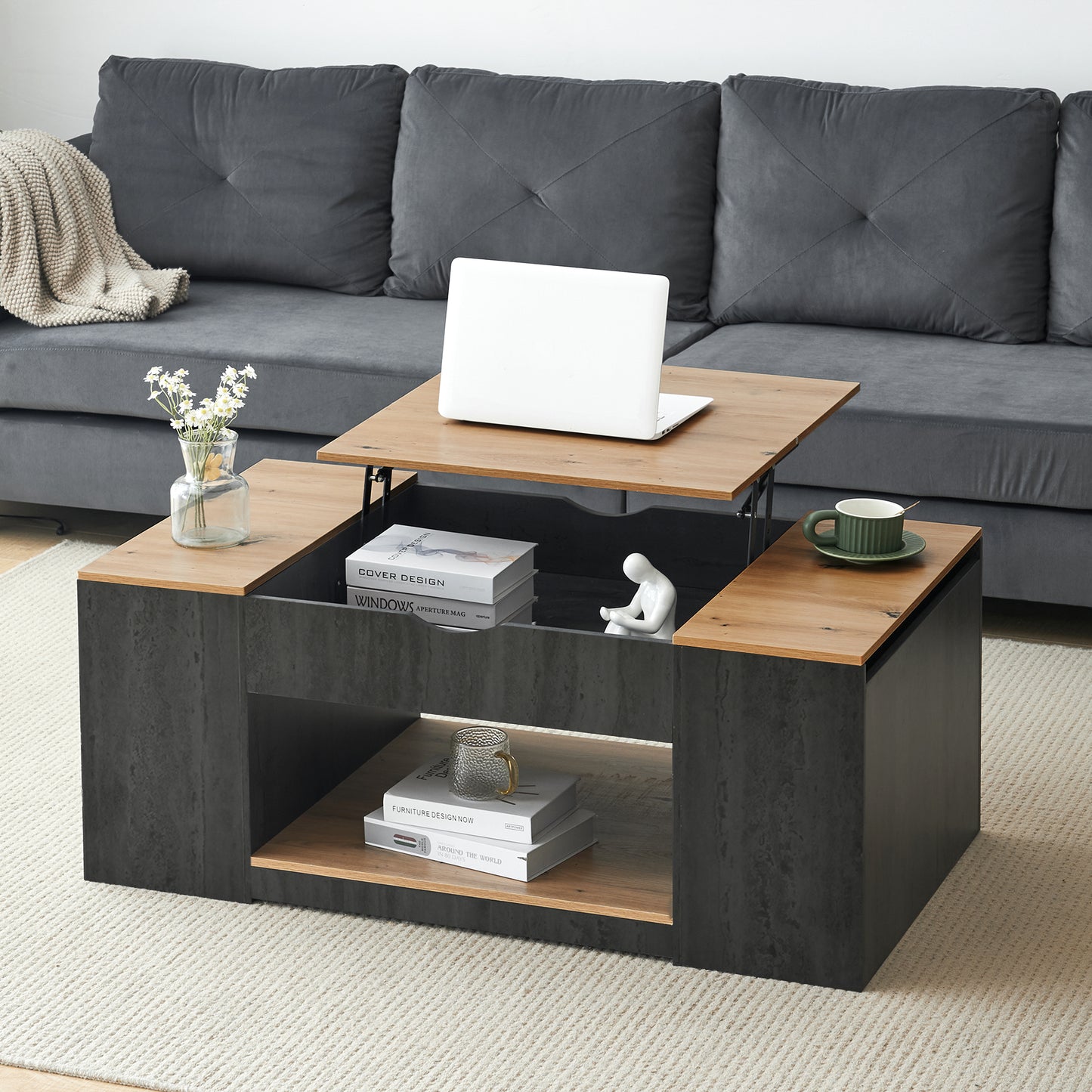 Gigab2b original image - WF311892AAZ )Couchtisch mit Liftfunktion - 109.5cm, graues Gestell, stilvolles Design, Stauraum unter der Tischplatte