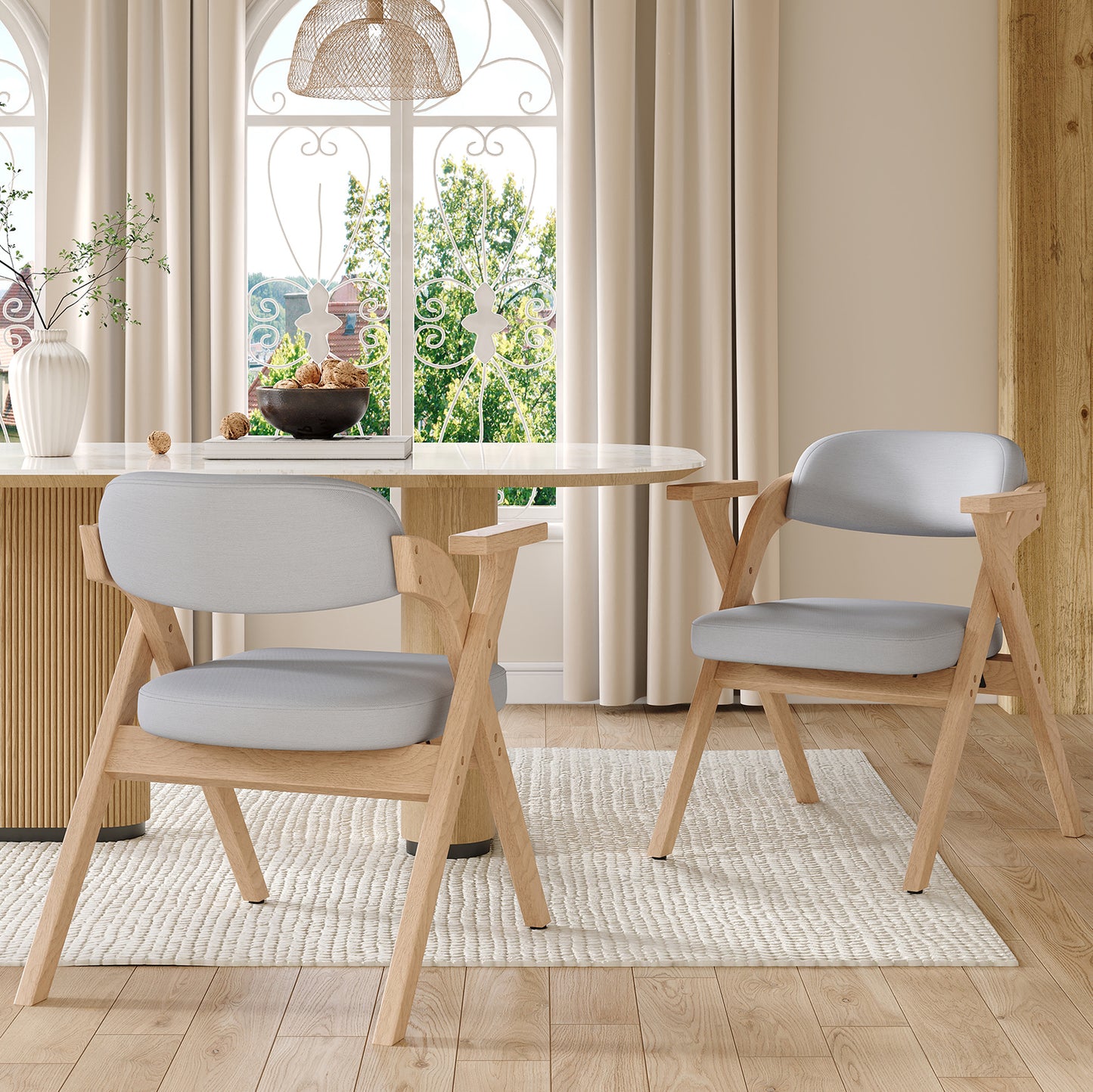 2 klappbare Esszimmerstühle, Esszimmerstühle aus Massivholz, bequem und atmungsaktiv, faltbar und verstaubar, geeignet für Esszimmer, Wohnzimmer, Café, moderner Stil, Leinen, grau