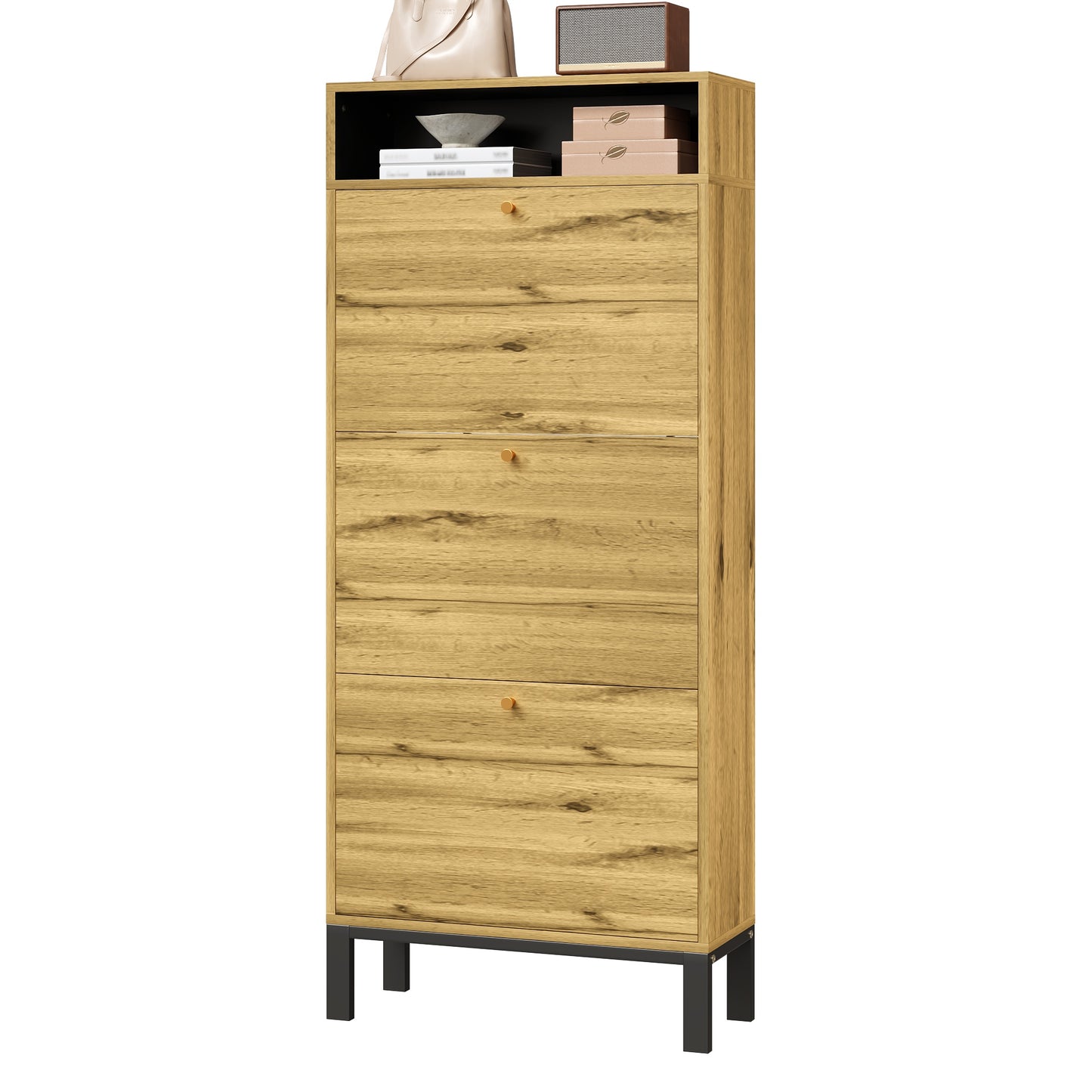 Gigab2b original image - Schuhschrank Schuhregal, hoch schmal,Mitr 3 Klappen und zusätzlichen Fächern, Höhe 147 cm